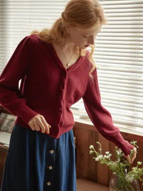 ??Final Sale??Ava Vintage Style Cable Red Knit Cardigan Stretch Fit Top