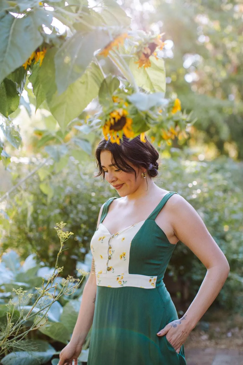 Gemma Dress in Green Poppy Bright Bloom