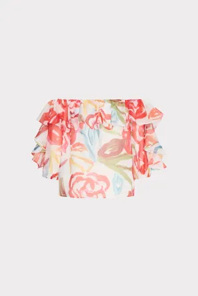 Floraison Rouge Organza Ruffle Top QuickDrySystem NoRoll Hem Technology