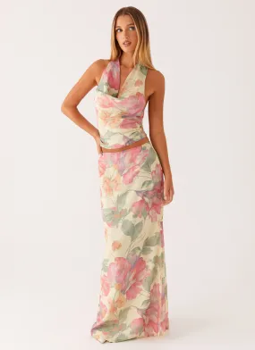 Soulful Low Rise Maxi Skirt - Yellow Peony Outfit Moodboard