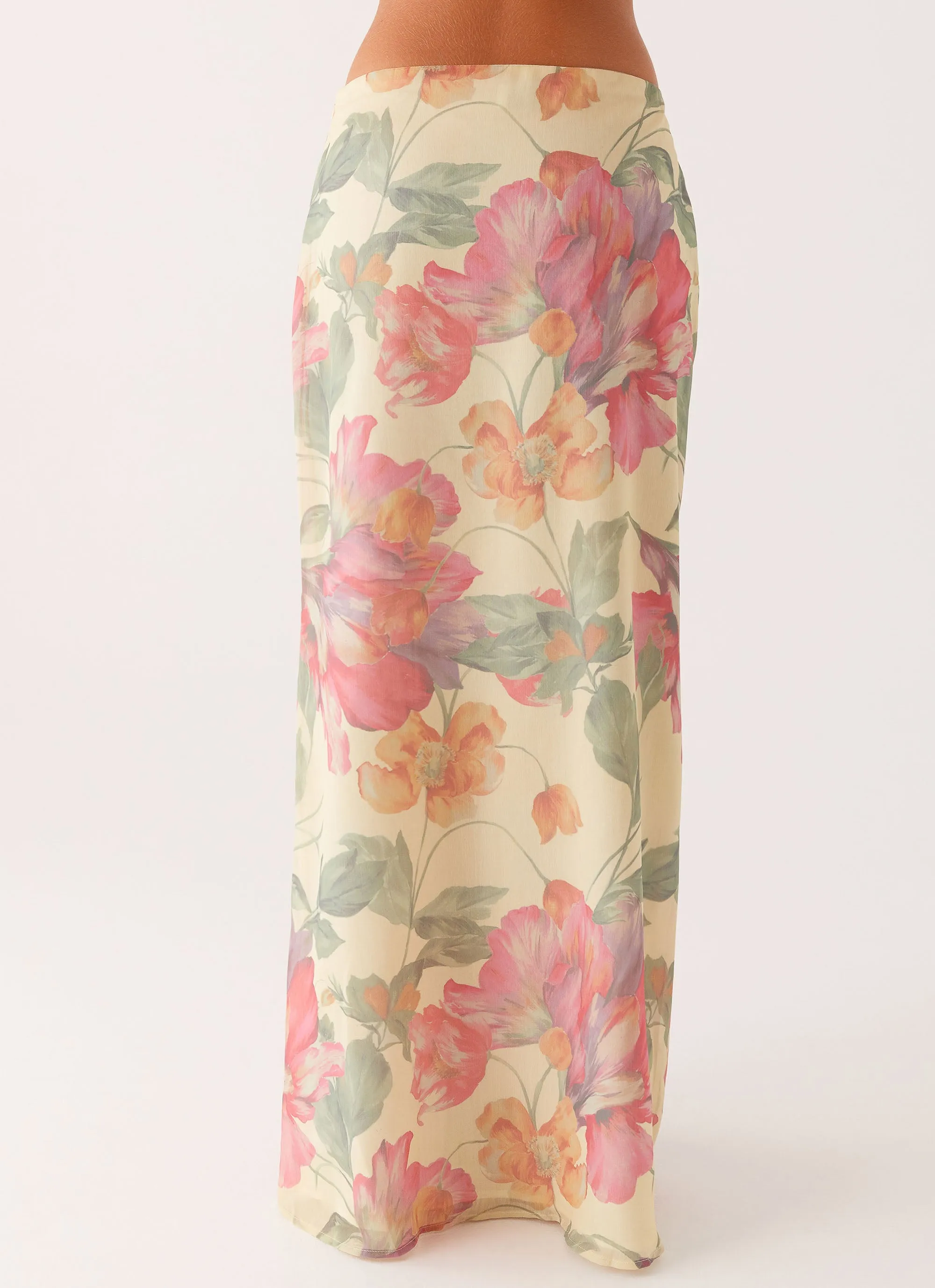 Durable Stitching Relaxed Outfit Soulful Low Rise Maxi Skirt - Yellow Peony