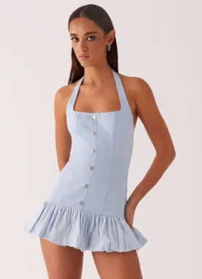 Georgina Denim Mini Dress - Light Blue Outfit Combo