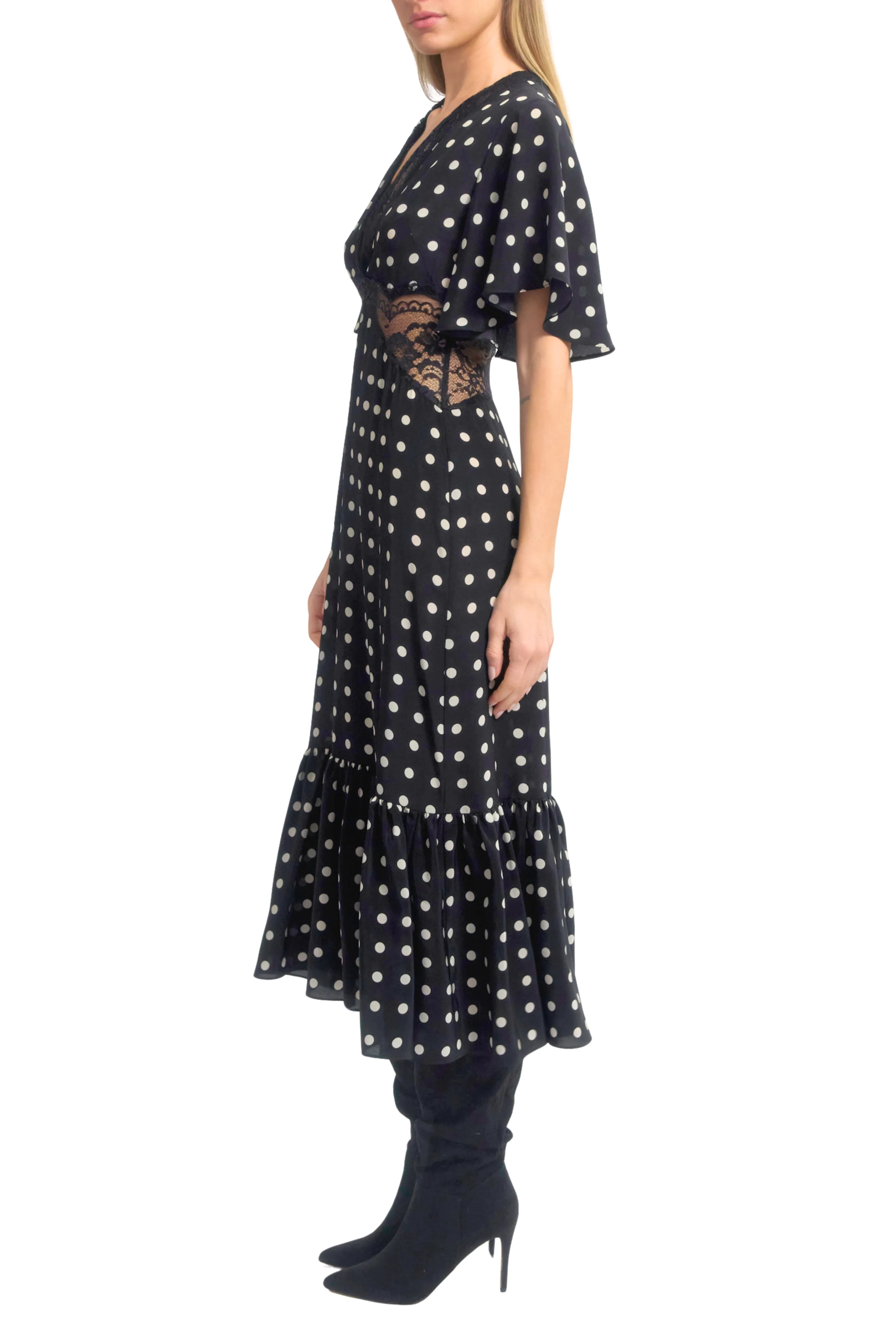 Gia Dress with Lace Gathered-Detail Soft Neutral