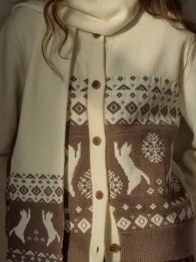 Giana SR Exclusive Cat & Snowflake Jacquard Round Neck Fair Isle Cardigan (With Scarf) AllPurpose Design NoSlip Grip