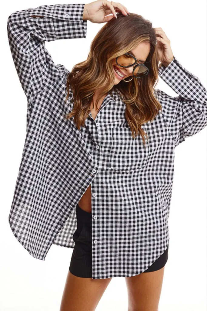 Gingham Oversized Shirt Double Stitched Hem