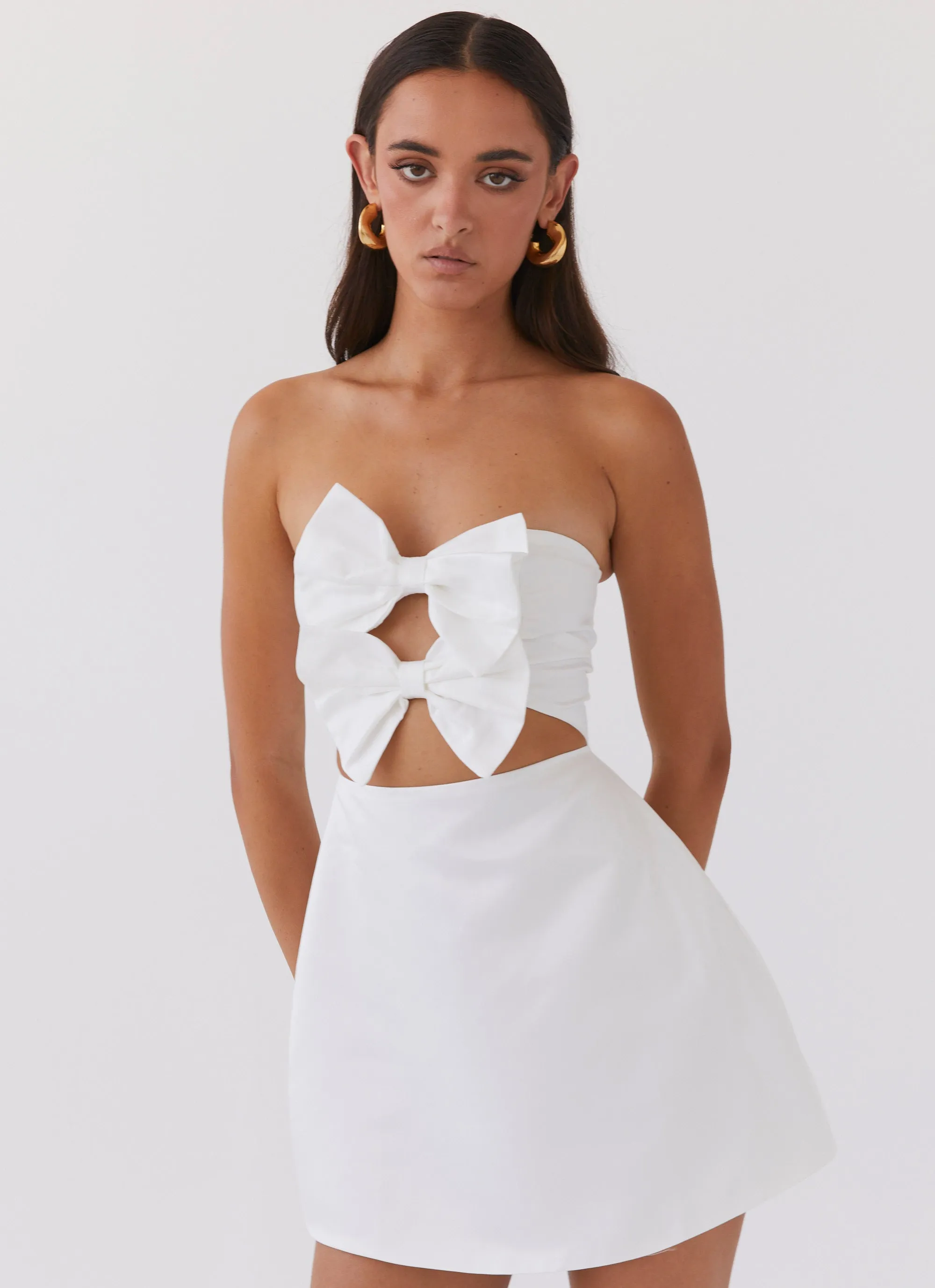 Girl Crush Bow Mini Dress - White Modern Look Non Slip Waist
