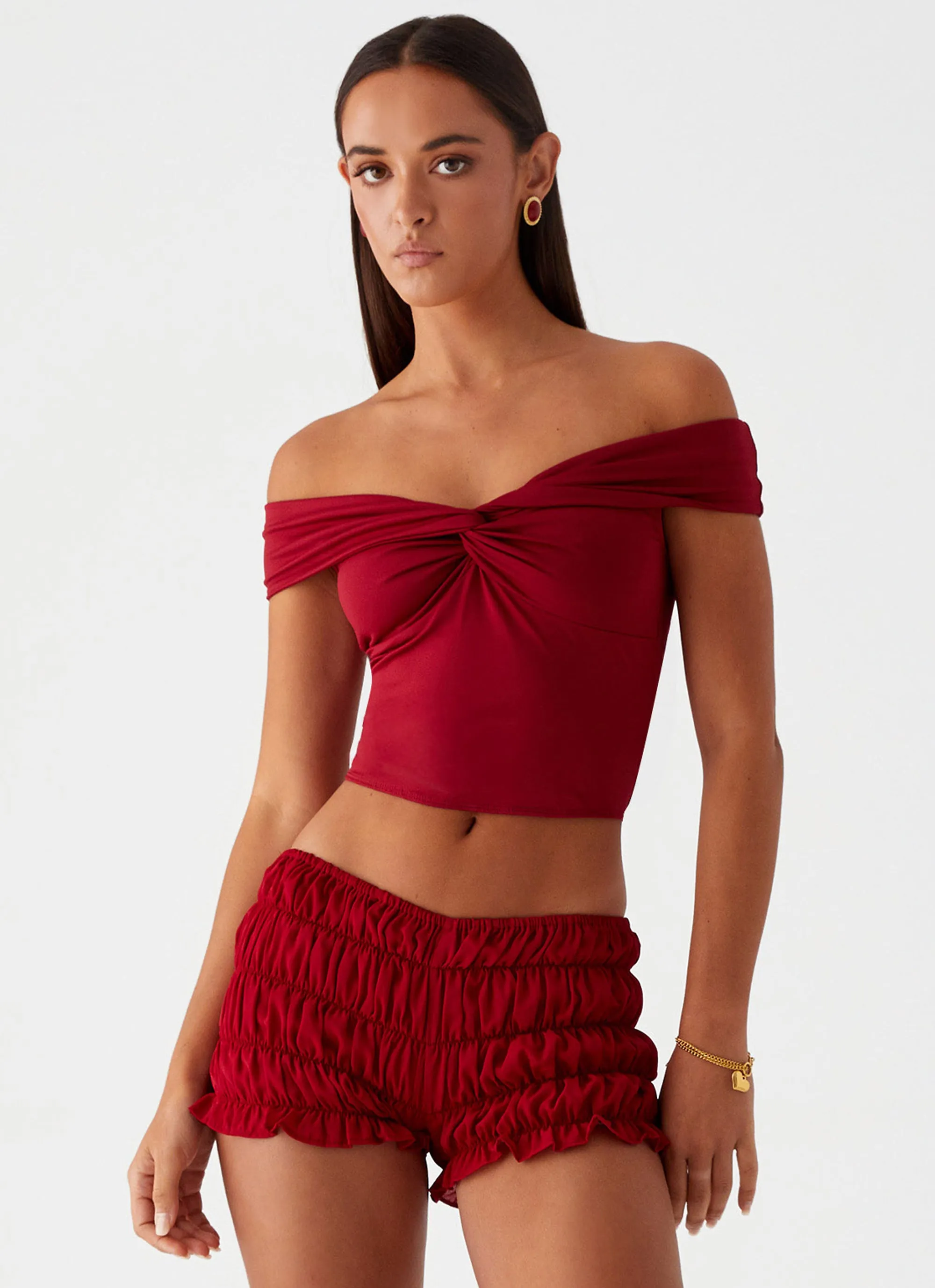 TemperatureRegulatingLining Girls Like Us Ruched Mini Shorts - Maroon