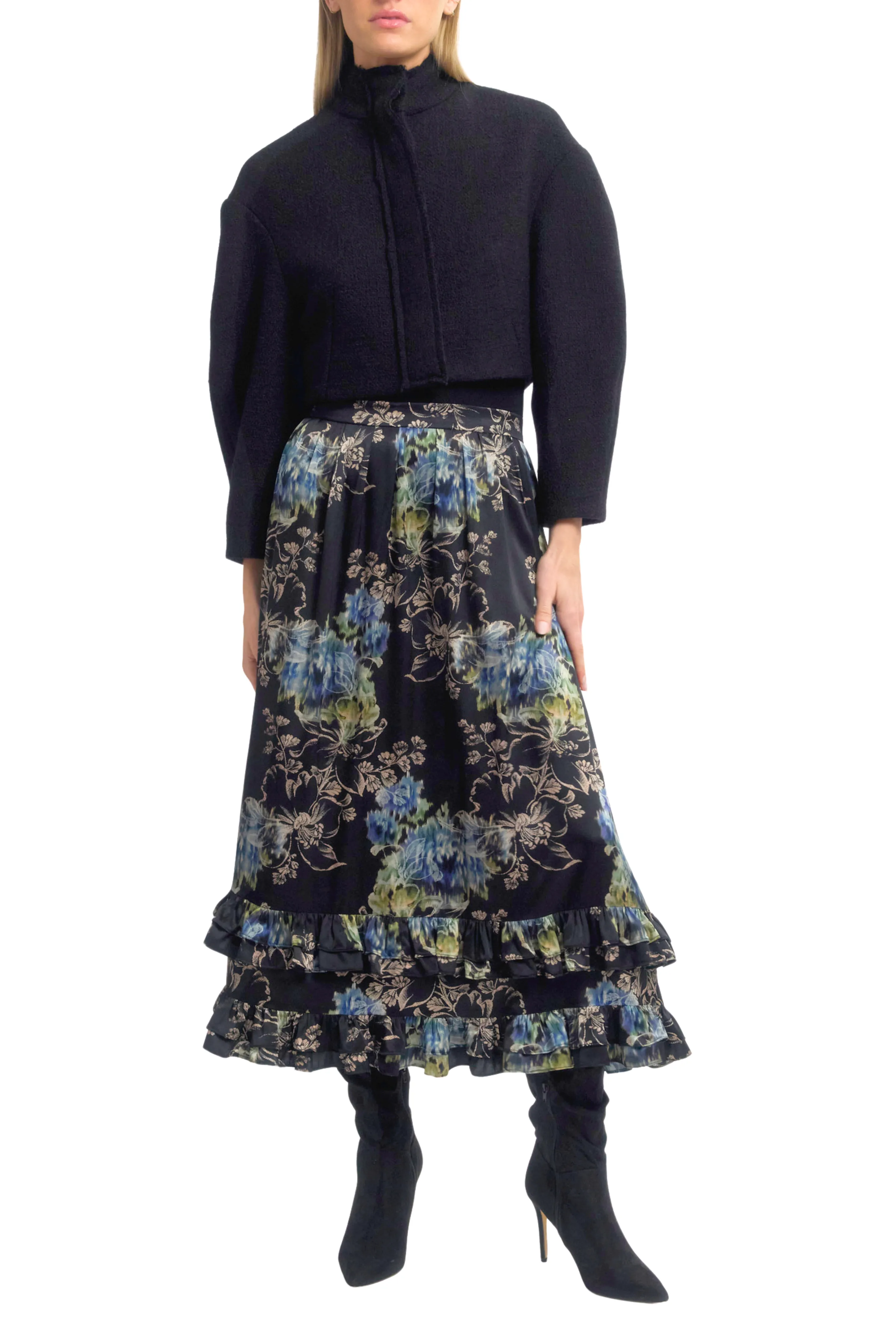 Natural Mood Ruffle Midi Skirt