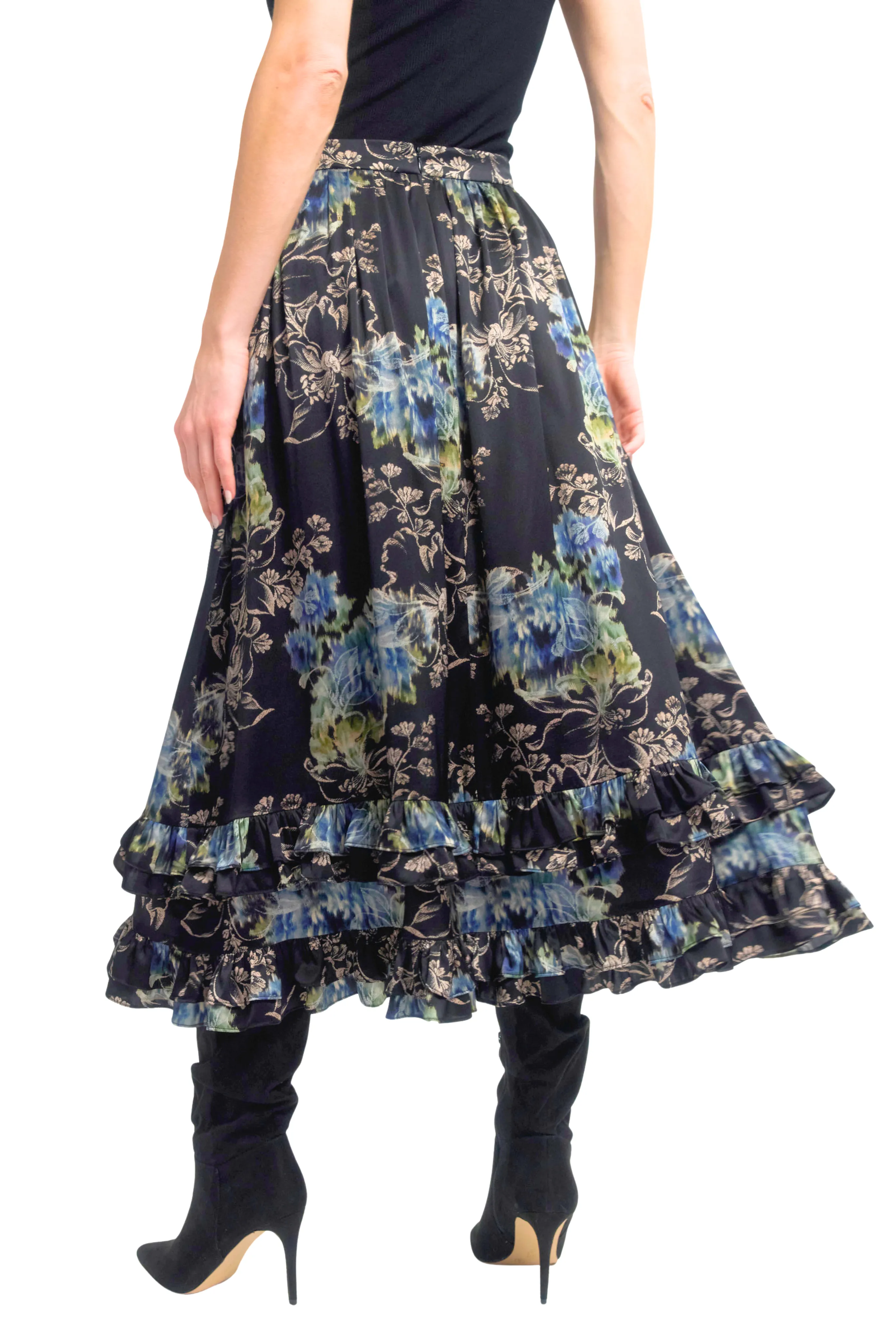 Fashion Collab Adjustable drawstring Ruffle Midi Skirt