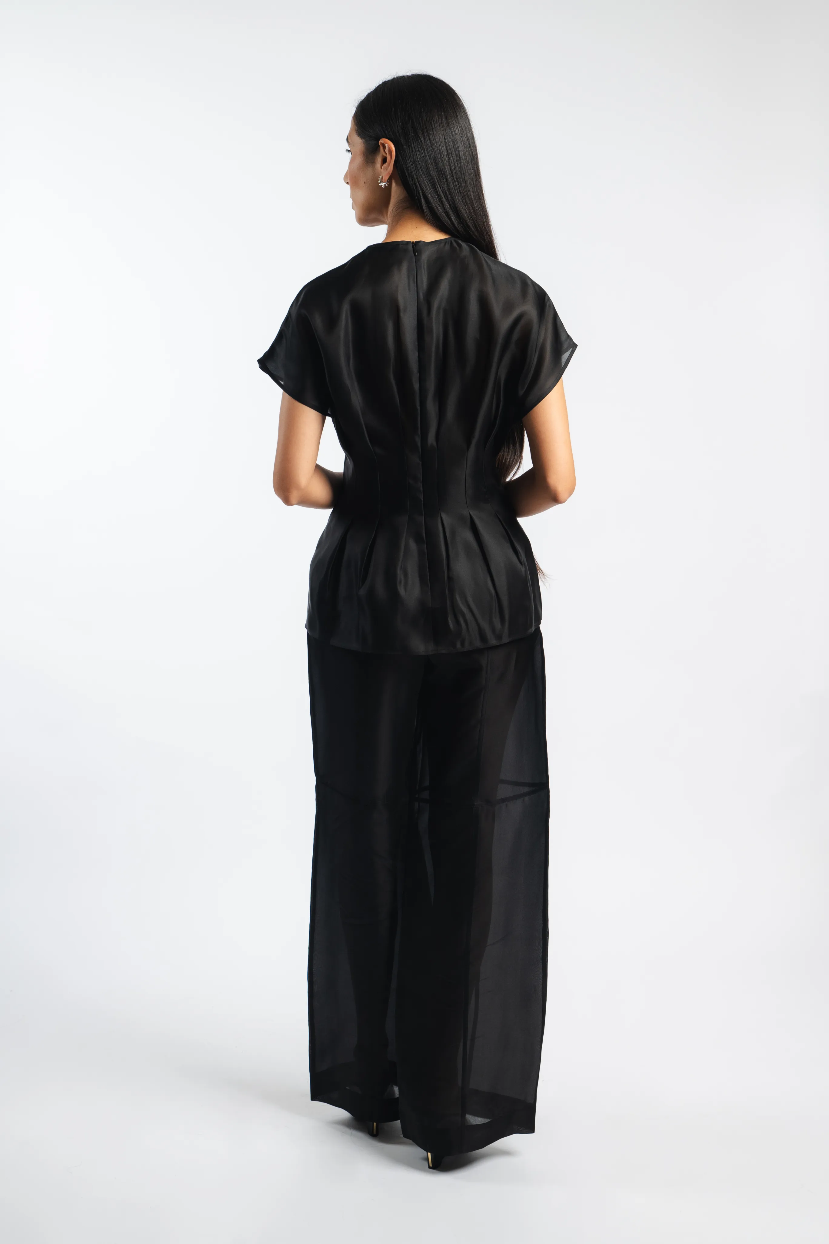 Pleated Waistline Organza Silk Top Bohemian style BiodegradableFabric