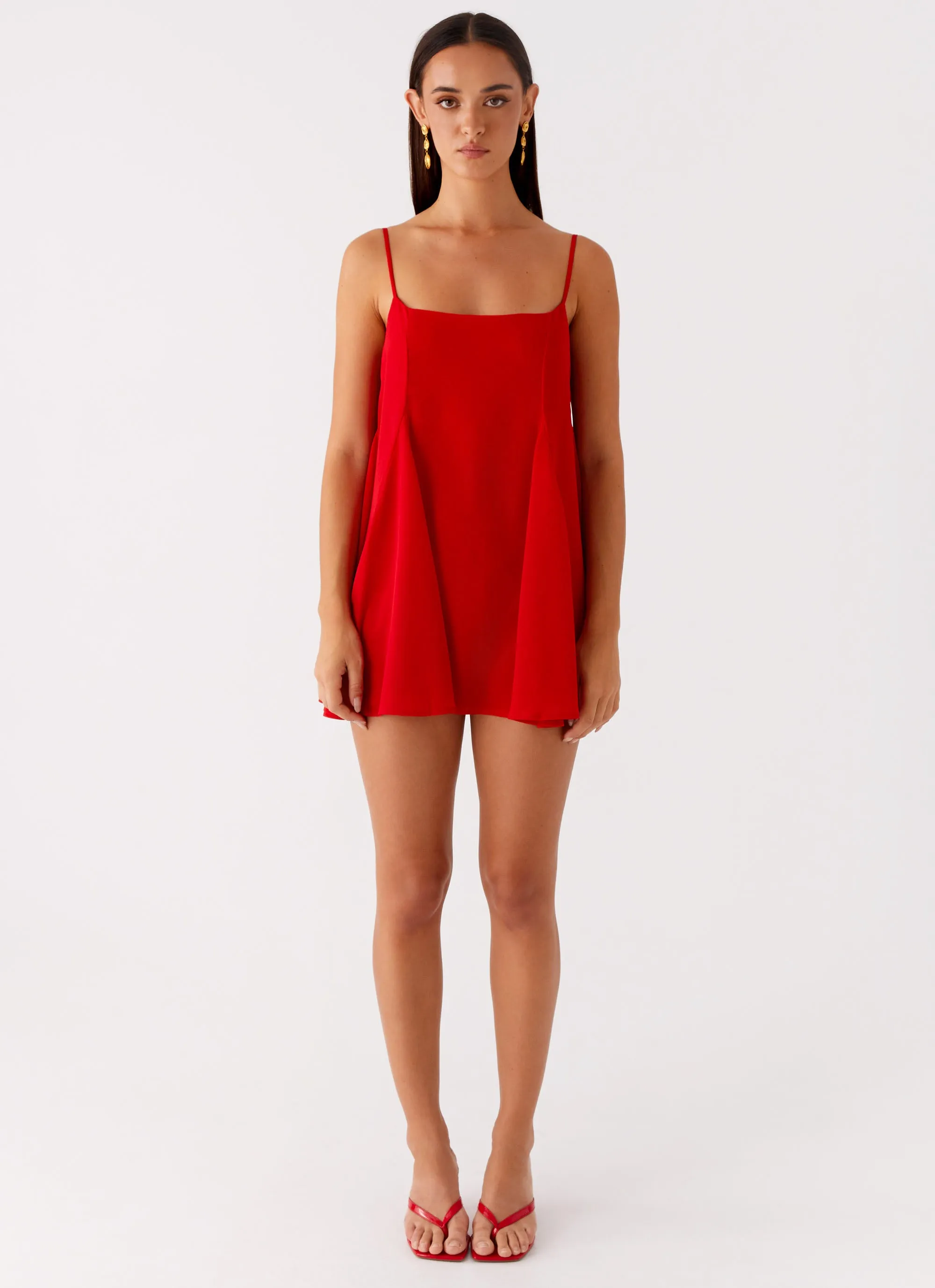 Godets Hem Mini Dress - Red Opaque Lining Tiered hem