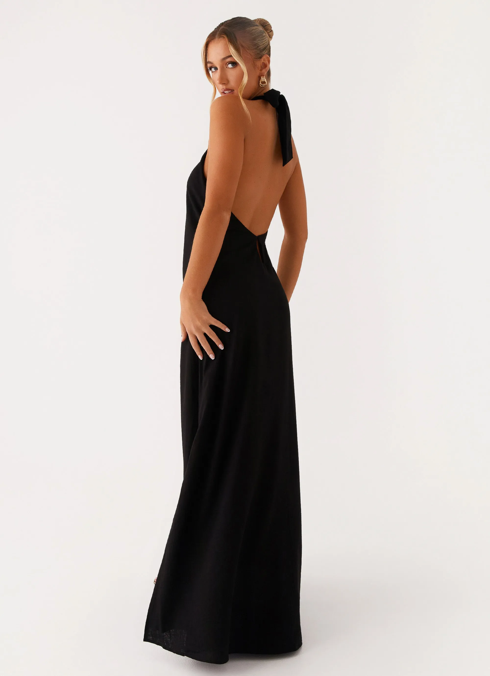Golden Child Linen Maxi Dress - Black Urban Energy