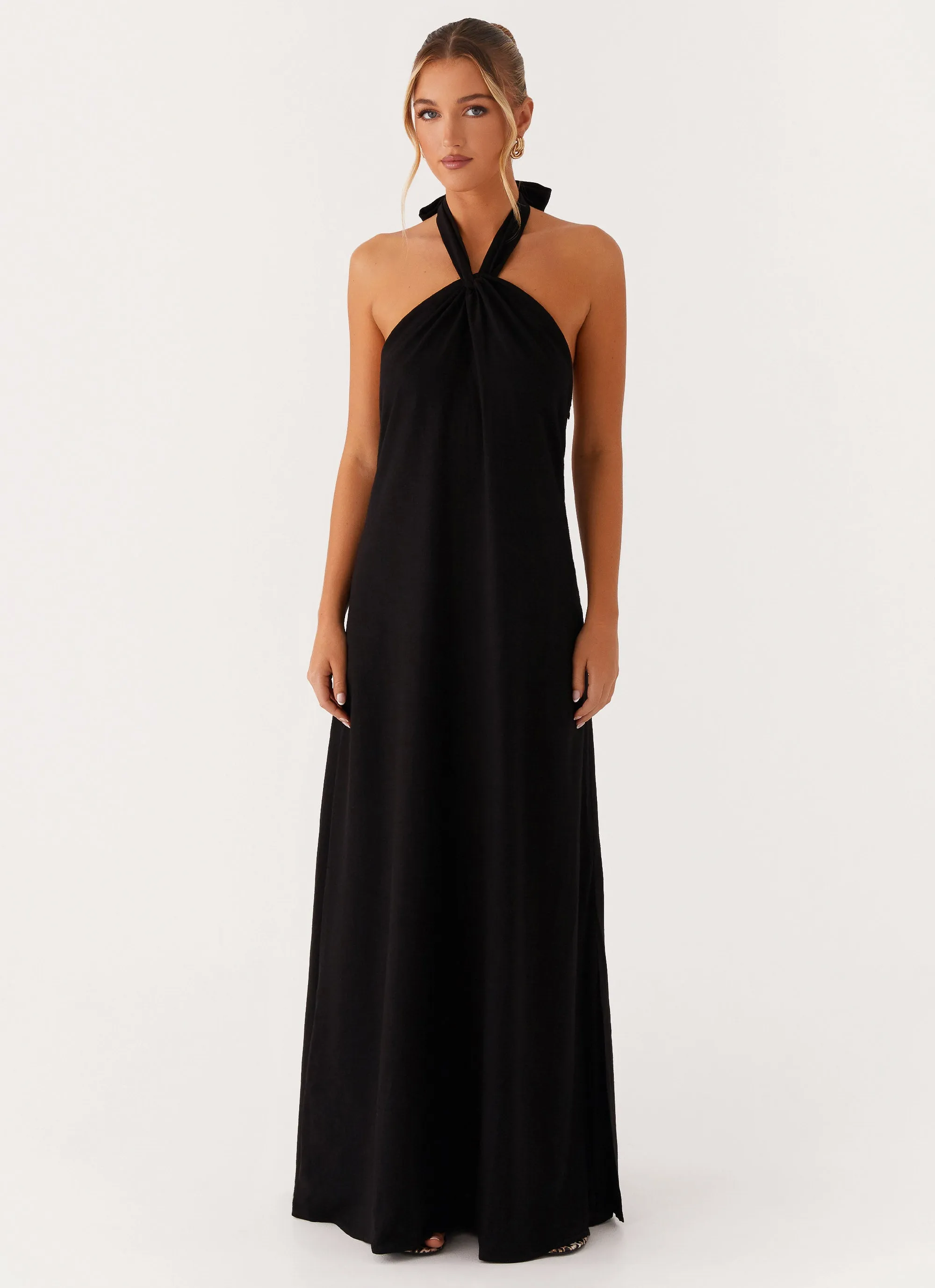 Golden Child Linen Maxi Dress - Black Sleek Vibe
