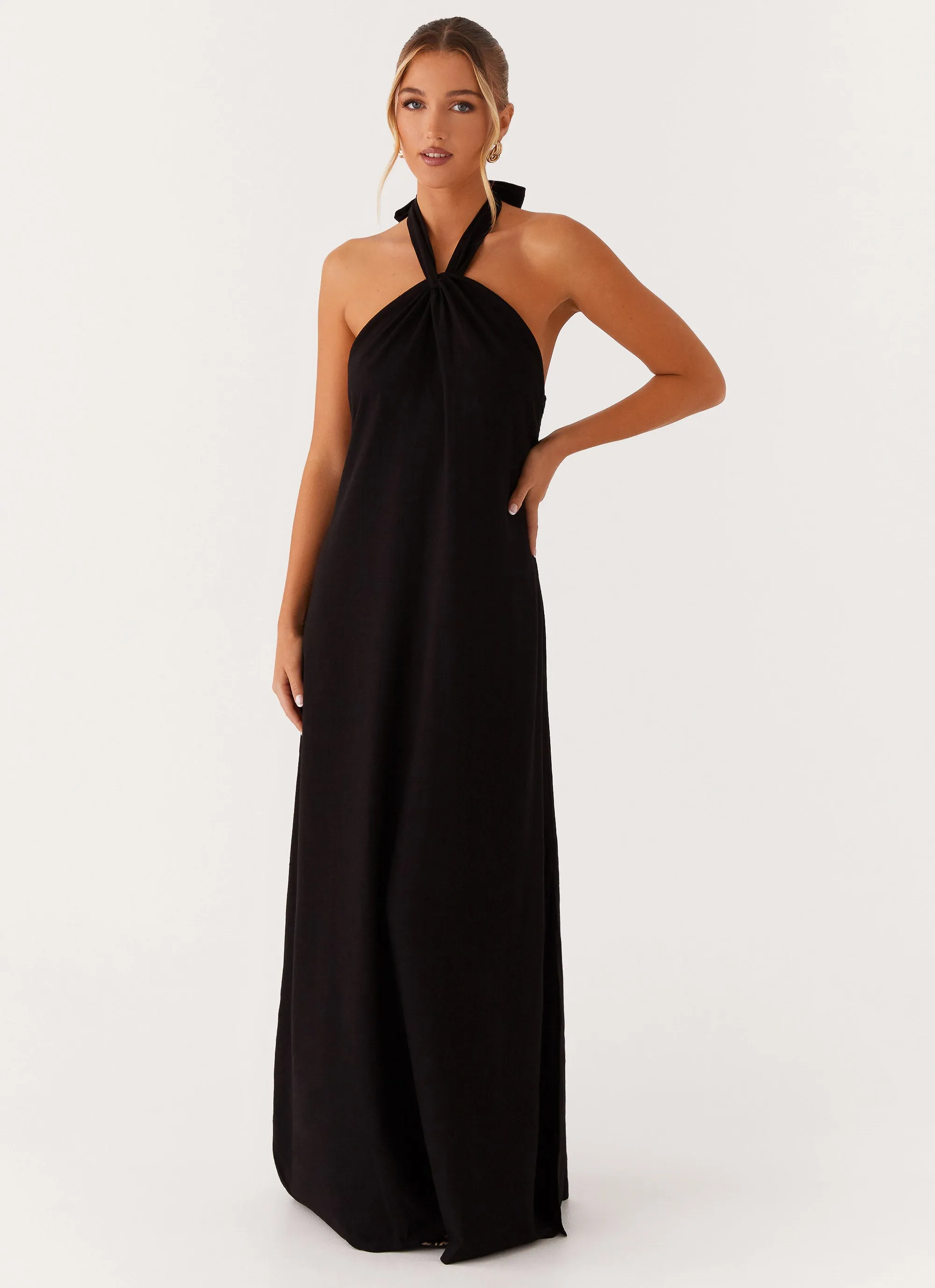 Bow Glow Golden Child Linen Maxi Dress - Black