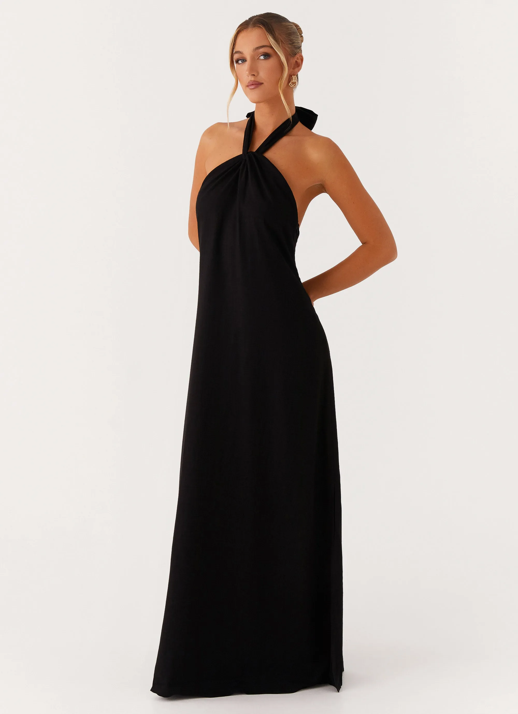 Sophisticated Vibe Golden Child Linen Maxi Dress - Black