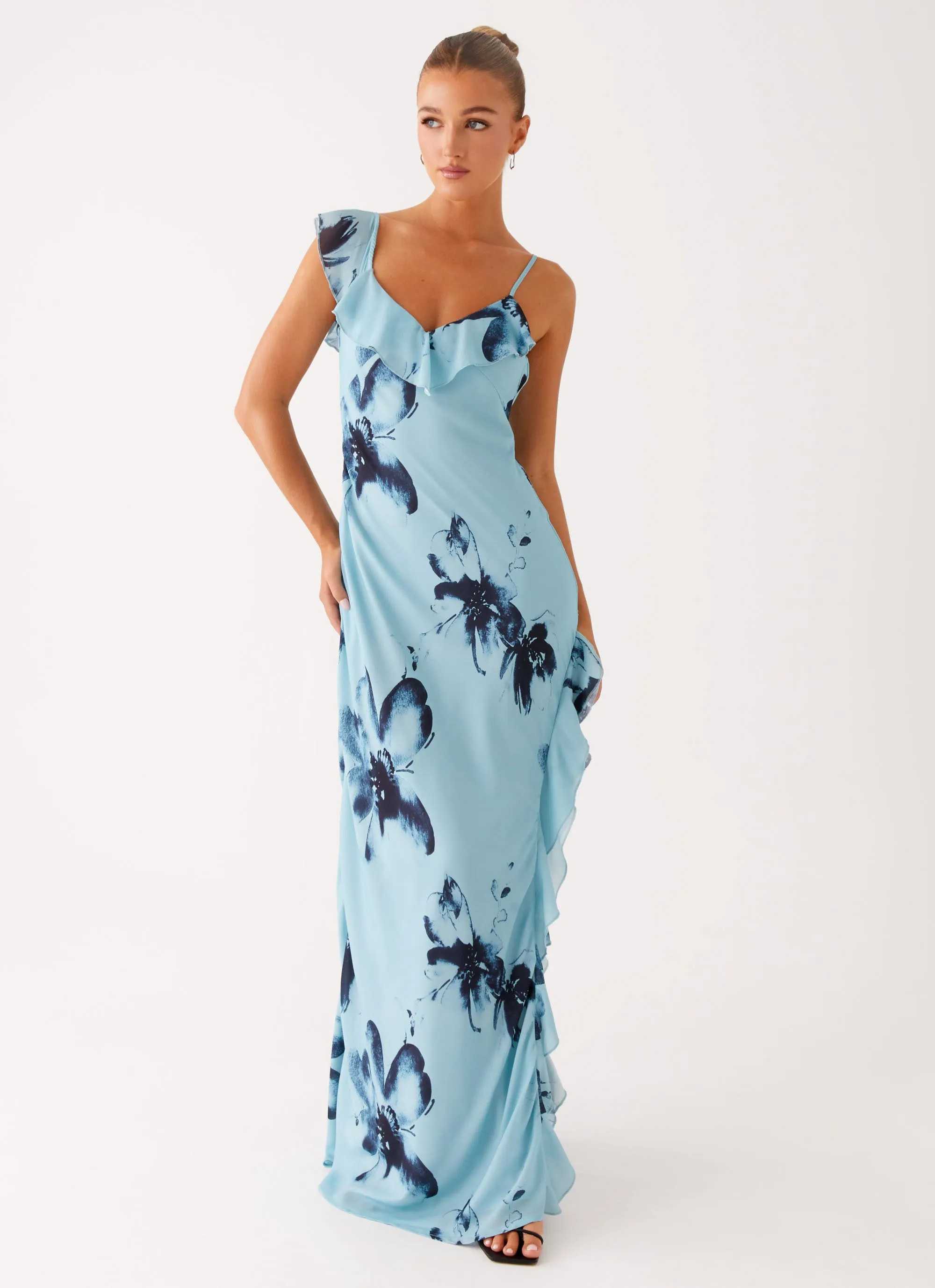 Bright Appeal Hidden Zipper Goldsmith Maxi Dress - Blue Black Floral
