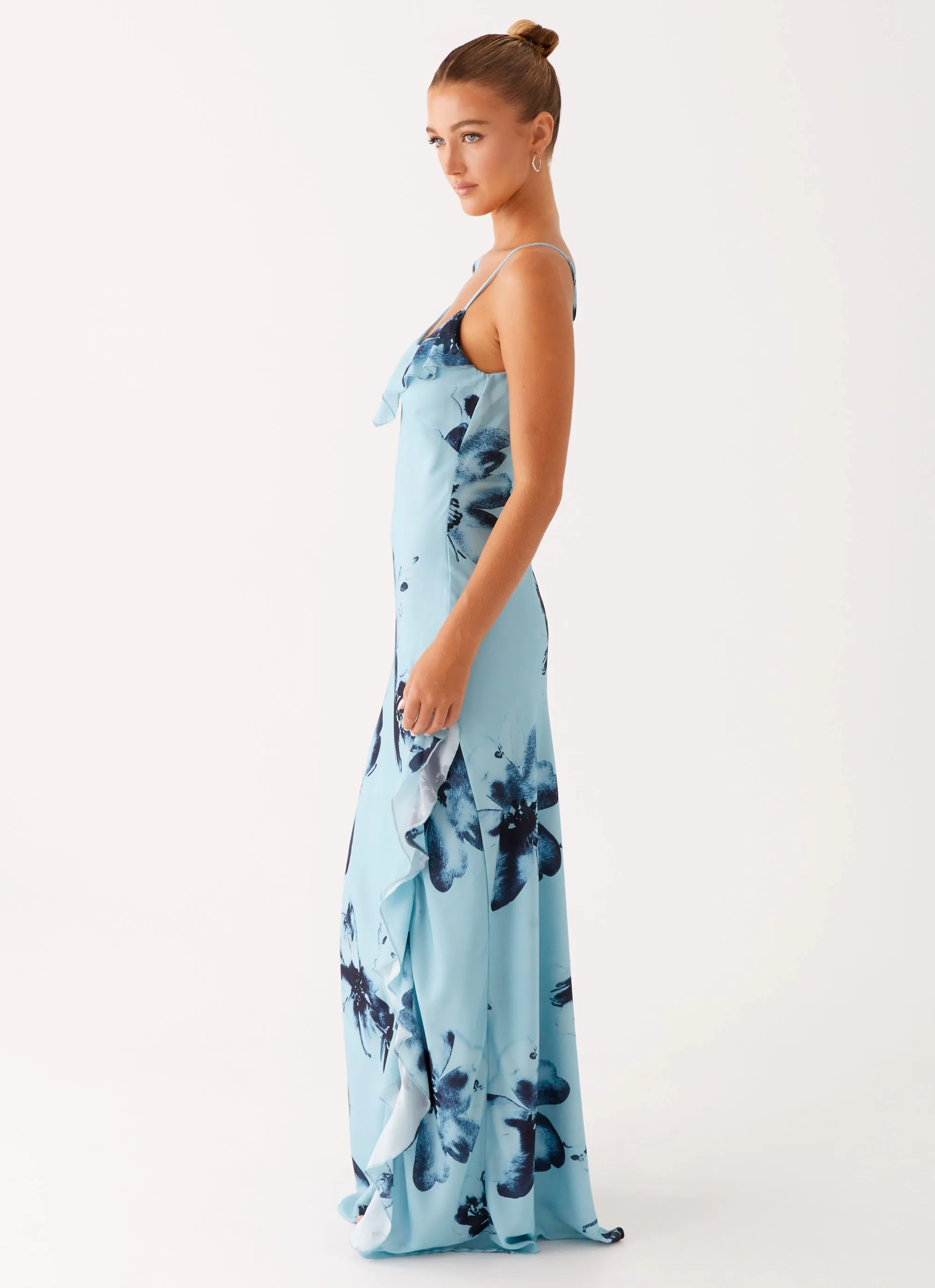 Goldsmith Maxi Dress - Blue Black Floral Gathered-Detail