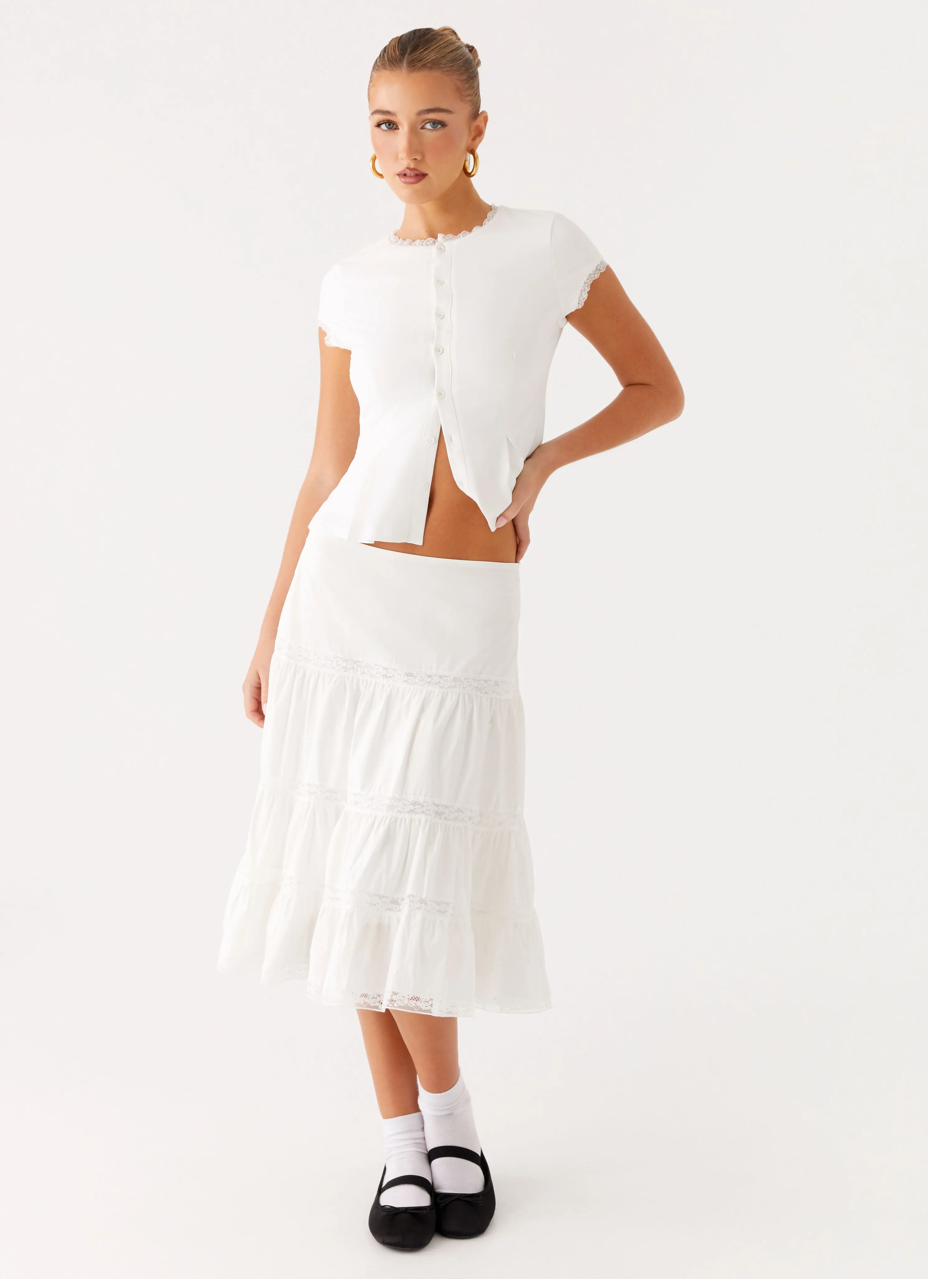 Vibrant Touch Good Vibes Midi Skirt - White