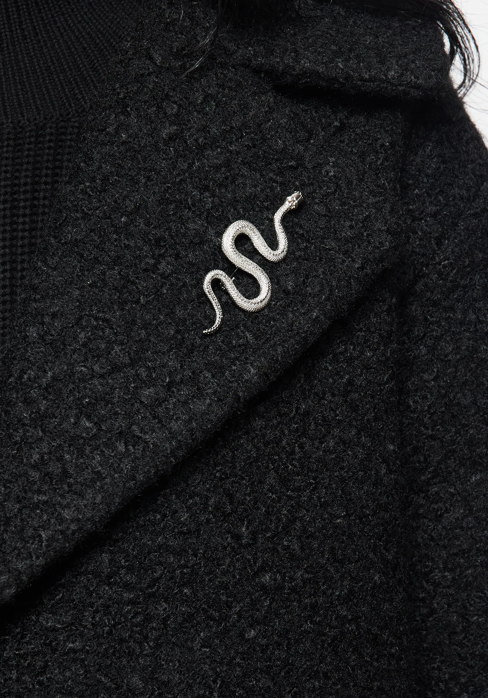 Gorgon Boucl?? Oversized Coat with Snake Brooch - Black slim cut Mild Weather