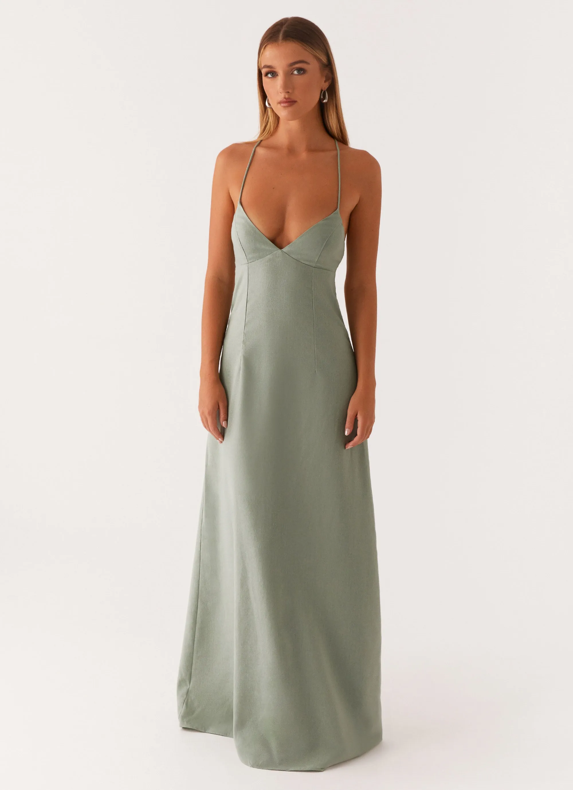 Middle Ground Linen Maxi Dress - Sage Comfortable and Soft Comfortable Layering