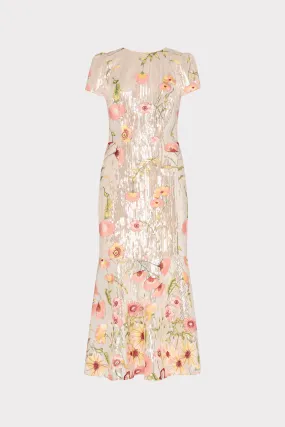 Tahlia Floral Sequins Embroidery Dress Scoop-Neck