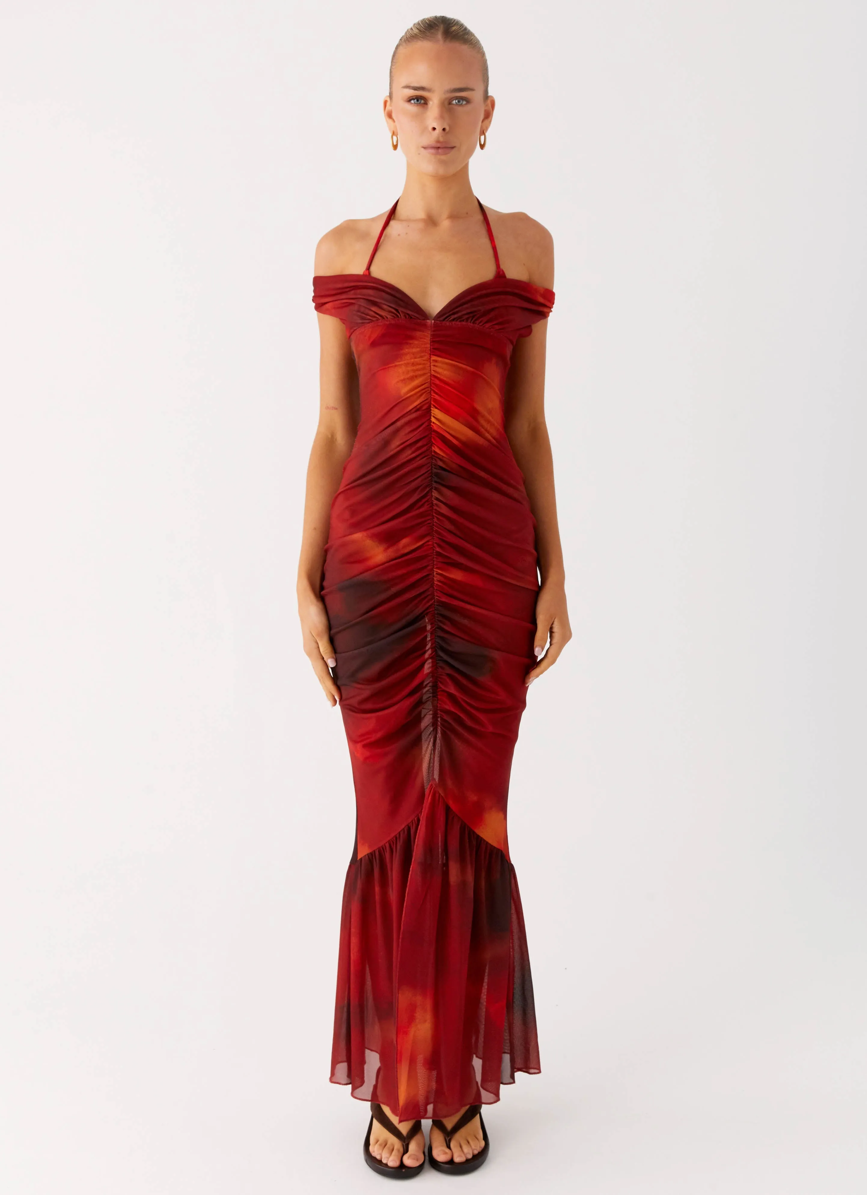 Love Me Not Maxi Dress - Scarlet Blur Gloss Accent