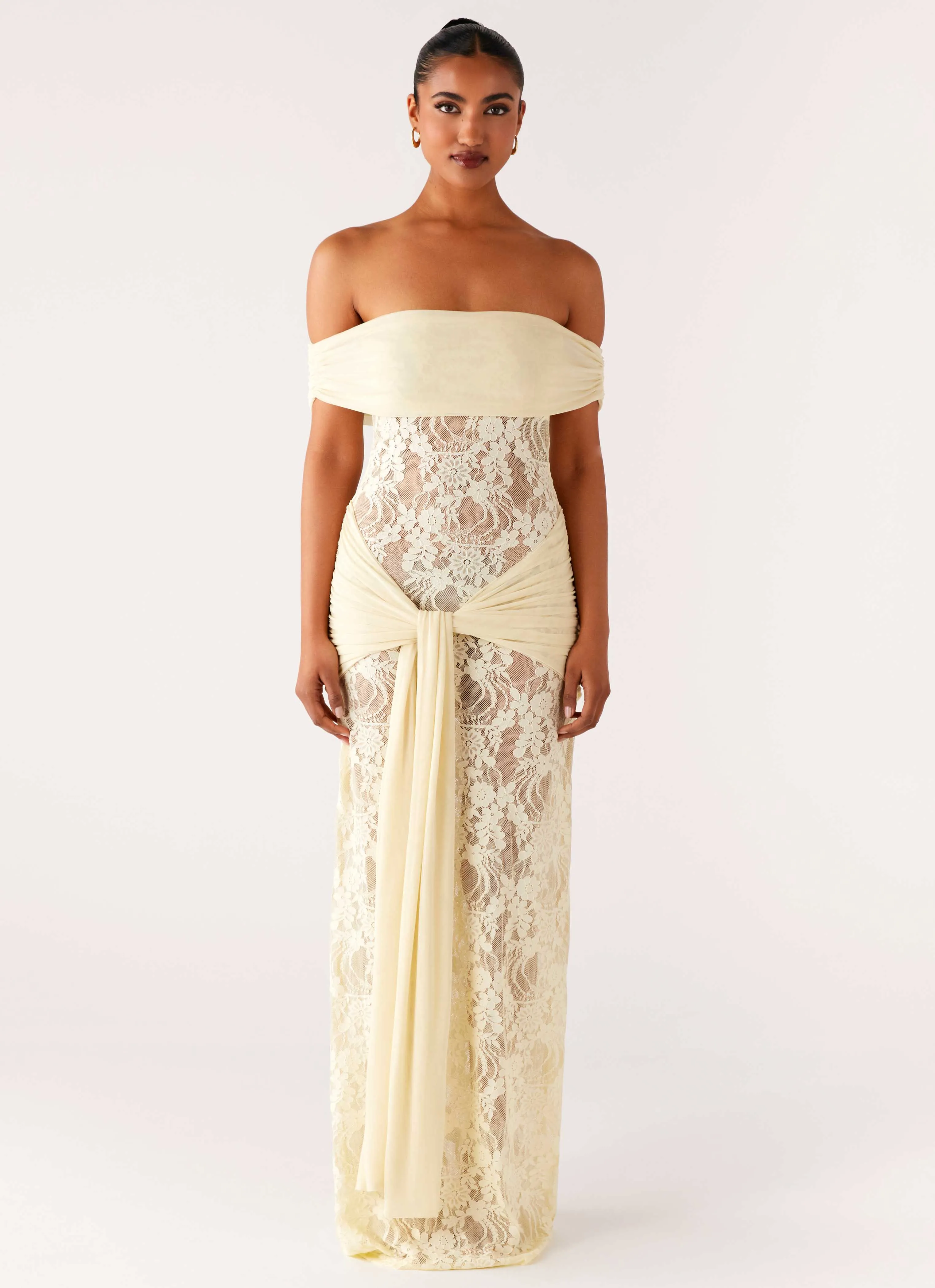 Gracie Twist Maxi Dress - Yellow Sophisticated Look Elastic-Cuff