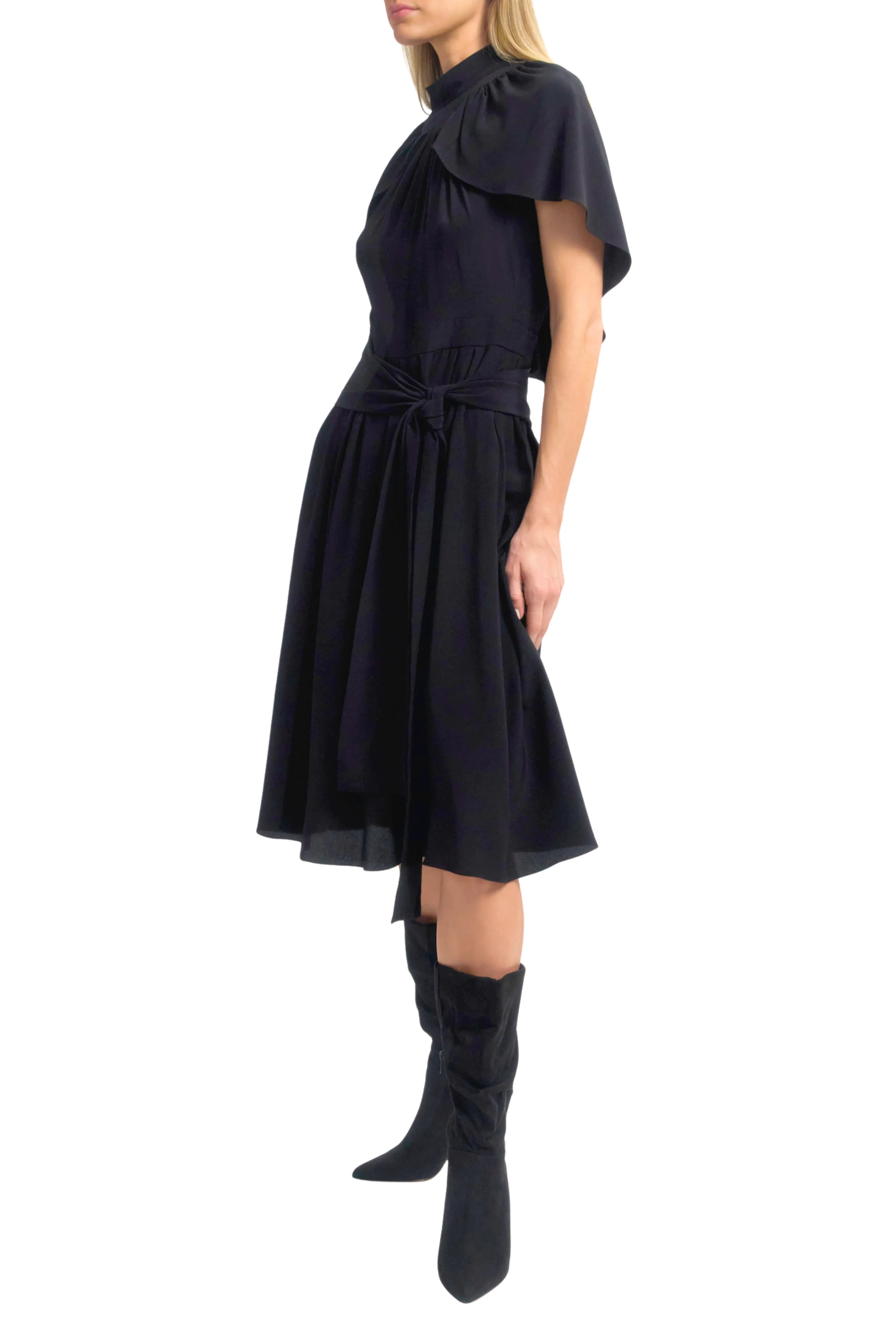 Classic Cut Fashionable event gown Mock Neck Cape Dress