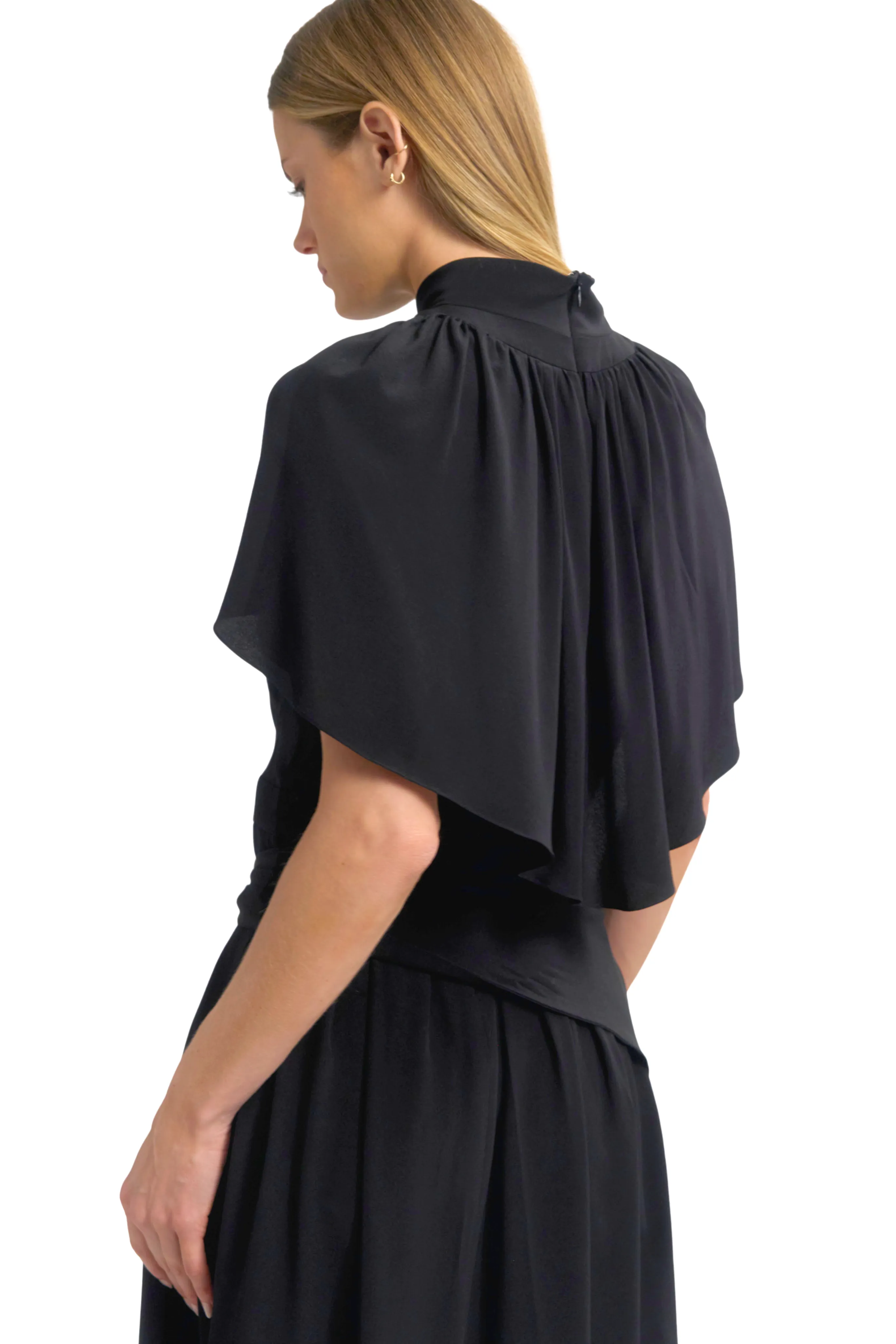 Mock Neck Cape Dress Classic A-line design A-Line