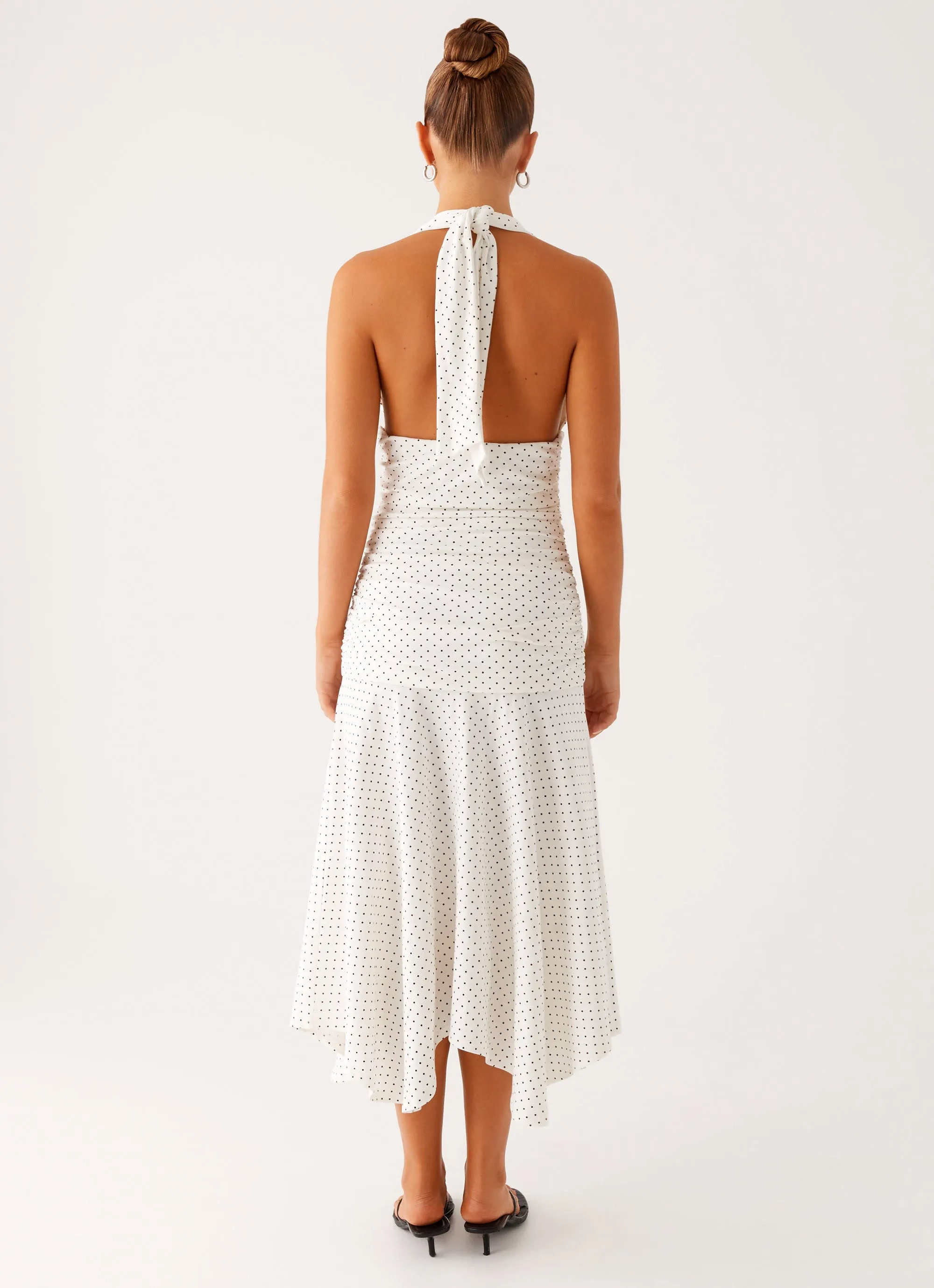 Fresh Appeal Elastic-Cuff Grettana Halter Neck Midi Dress - White Polka Dot