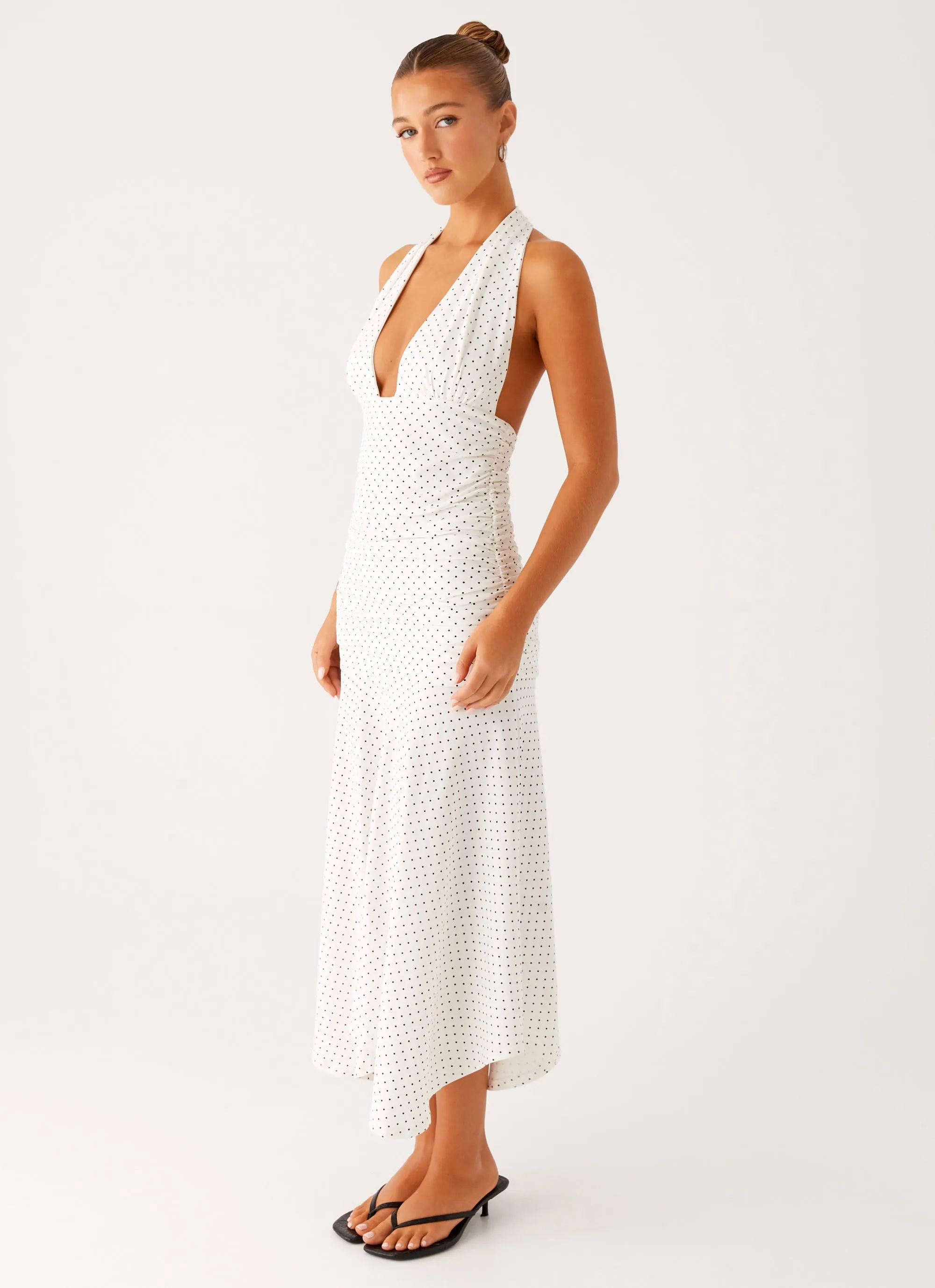 Modest Light Grettana Halter Neck Midi Dress - White Polka Dot