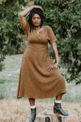 Bella Dress in Golden Checker Self Power Pure Color