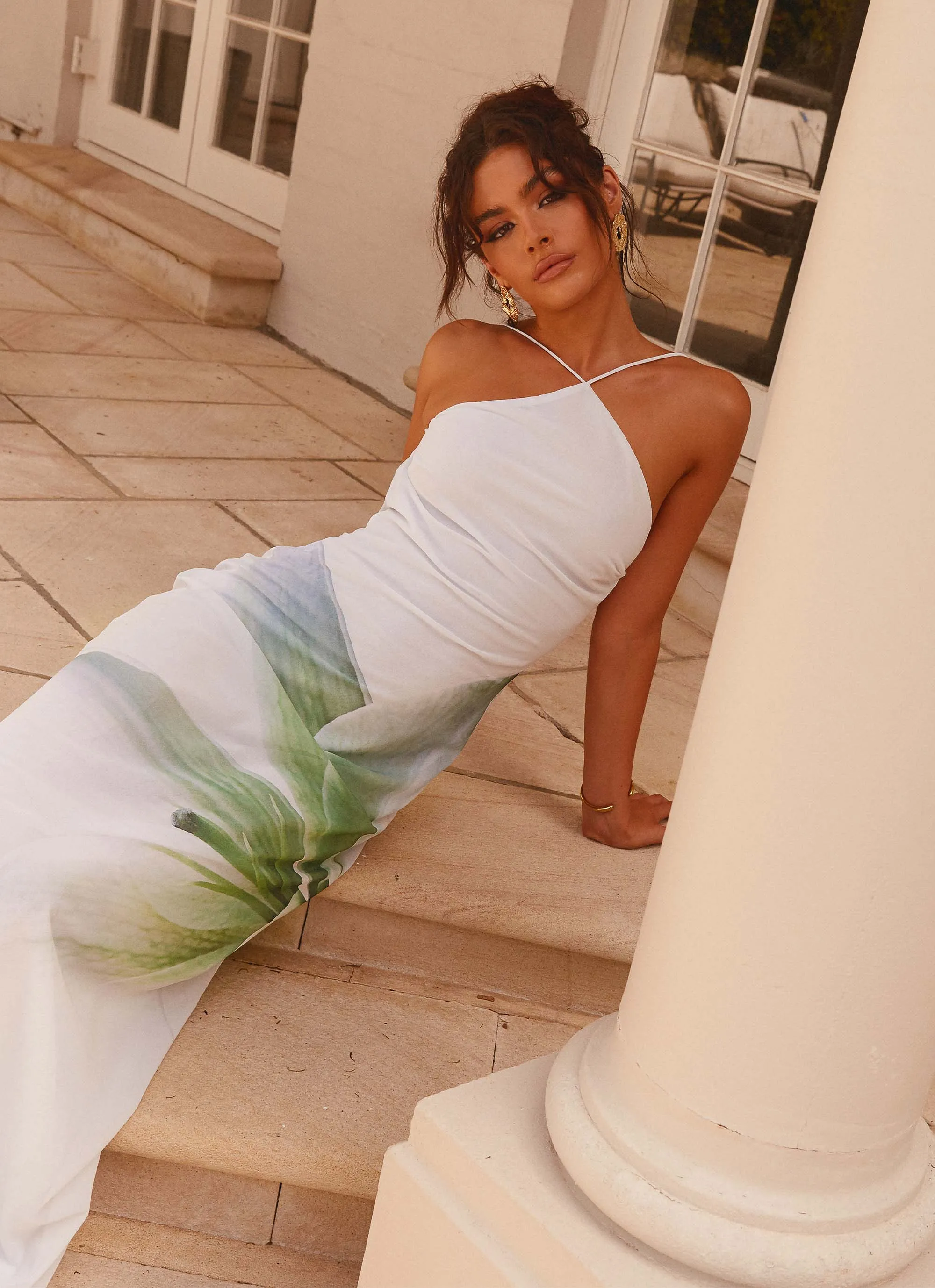 Silky Drape Blush Shade Blossom Hearts Maxi Dress - Dahlia Ash