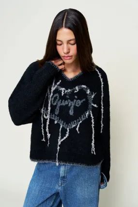 Guizio Heart Wool Sweater Anti Static Finish Lattice Pattern