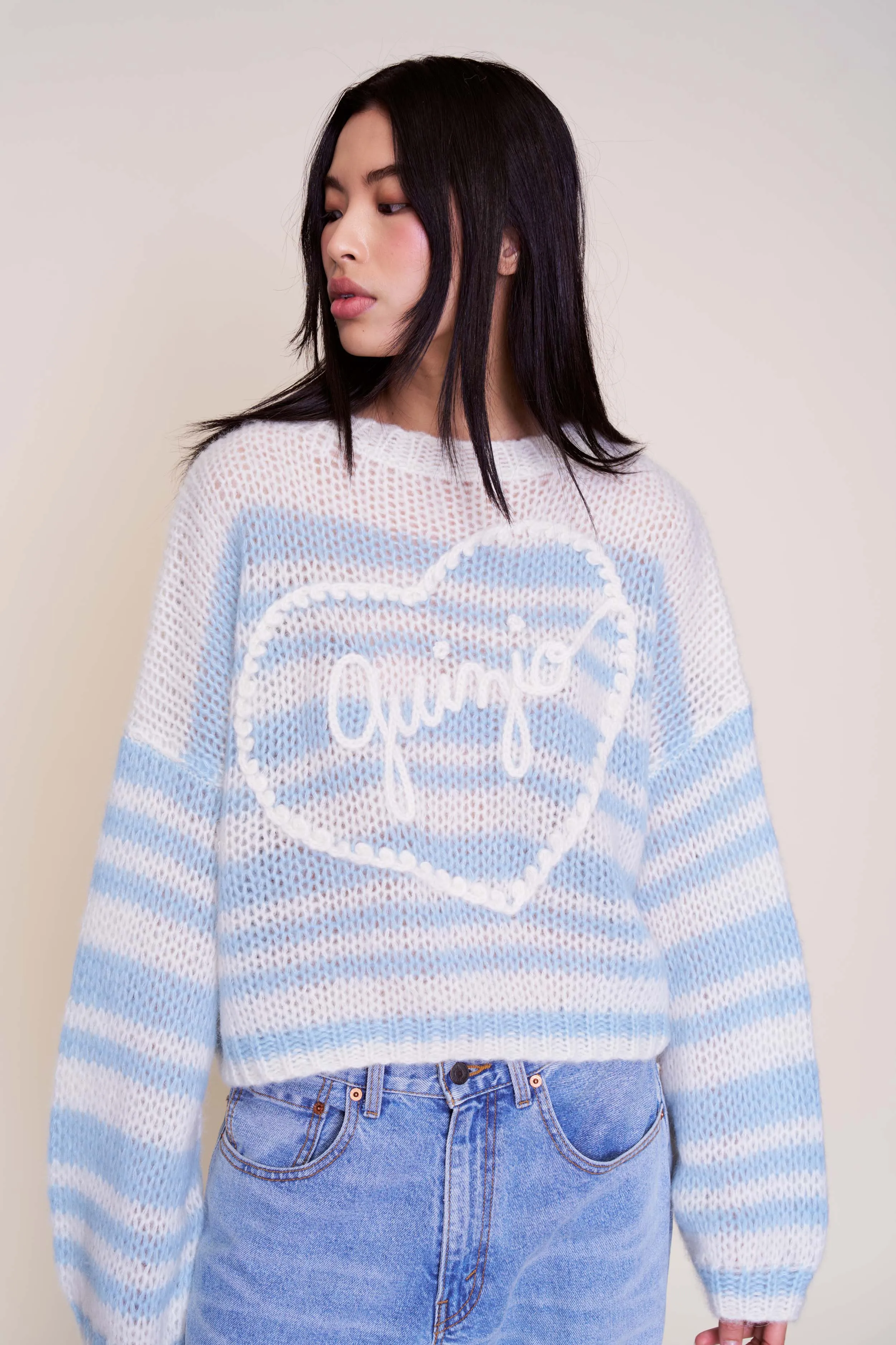 Simple Casual Style Guizio Mohair-Blend Heart Sweater