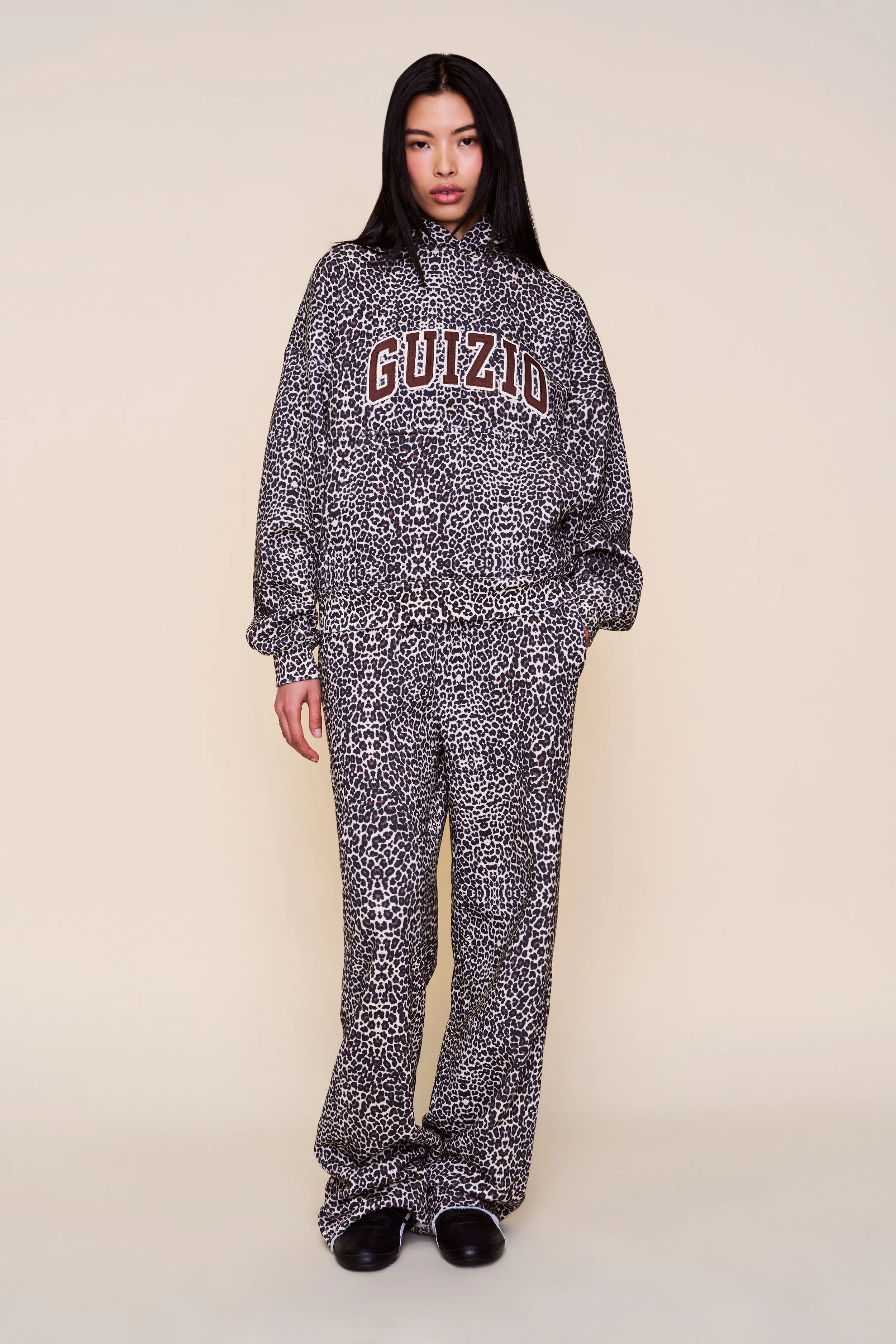 Guizio Pullover Hoodie Polo Neckline Textured Weave