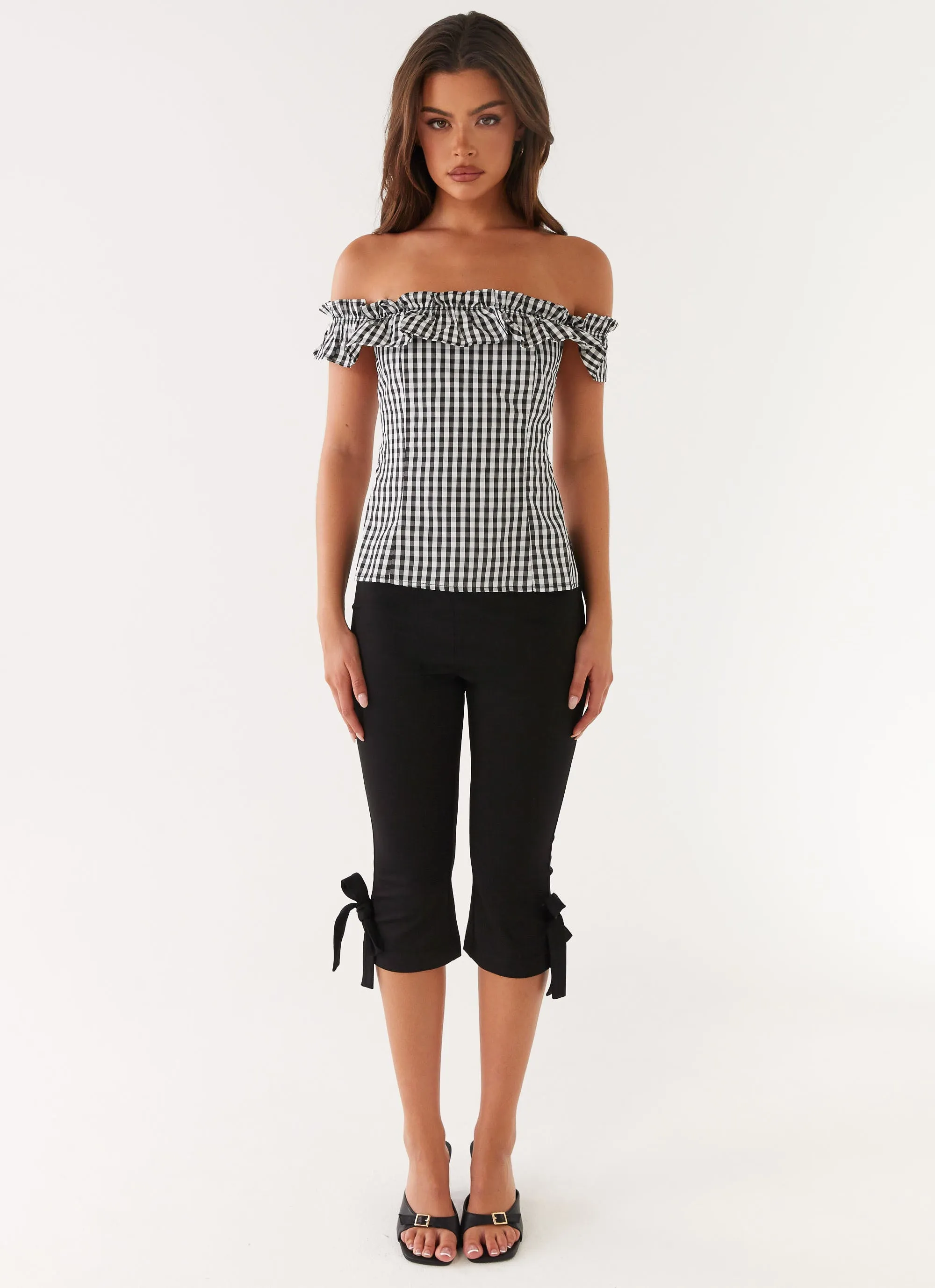 Flexible Knit Fabric TaglessCollar Gwyneth Top - Black Gingham