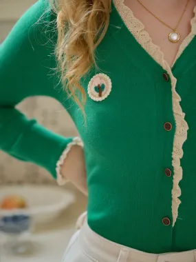 WaterResistant BrushedInnerLining Hadley Lace Patchwork V-Neck Contrasting Knitted Cardigan