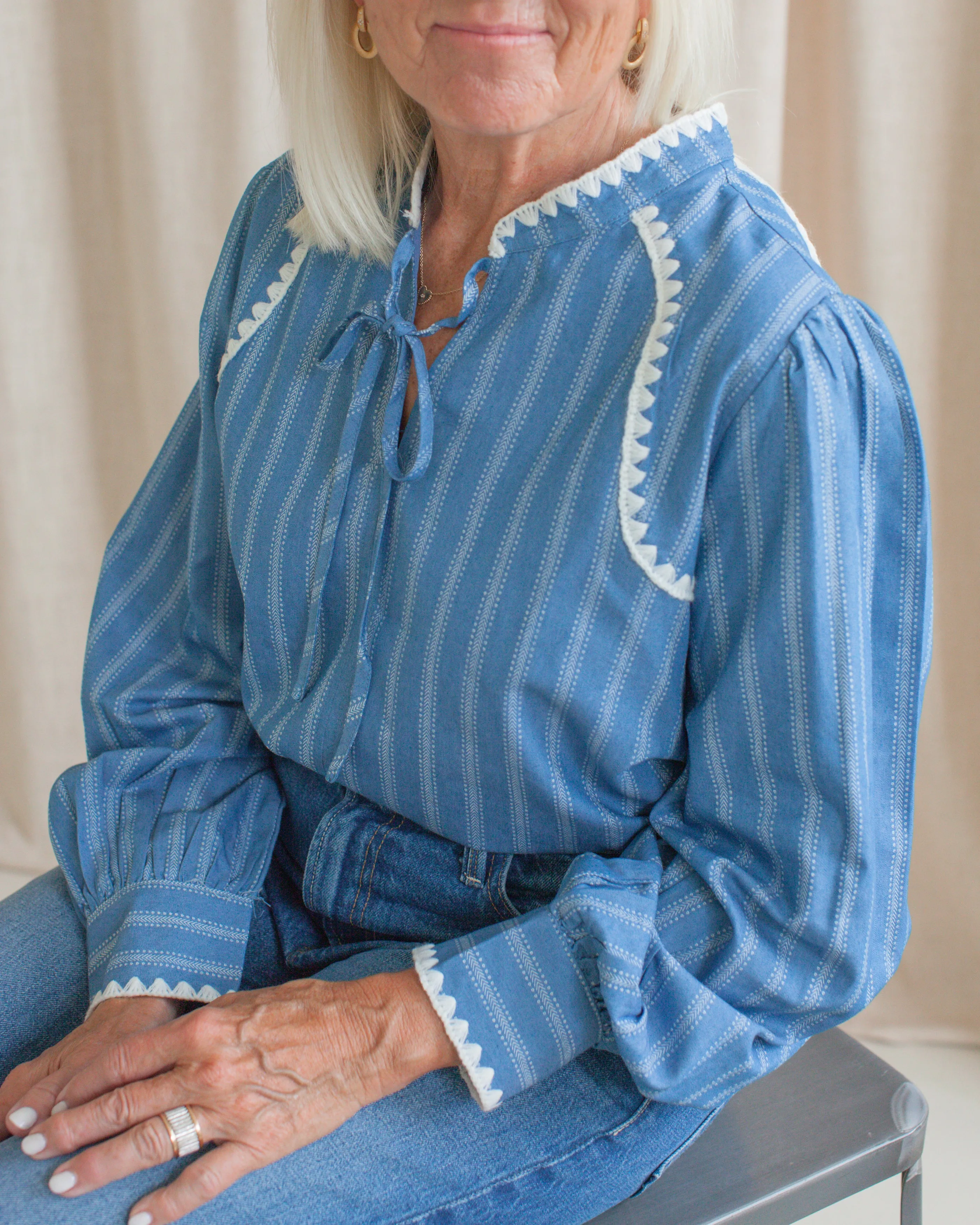 Hidden Ventilation Zones Garment Washed Finish Hadley Peasant Blouse