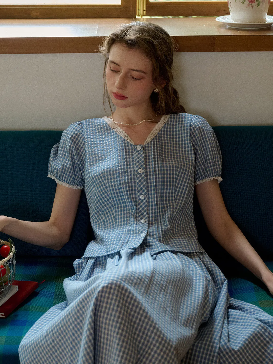 Relaxed Top Hallie V-Neck Plaid Cotton Blouse