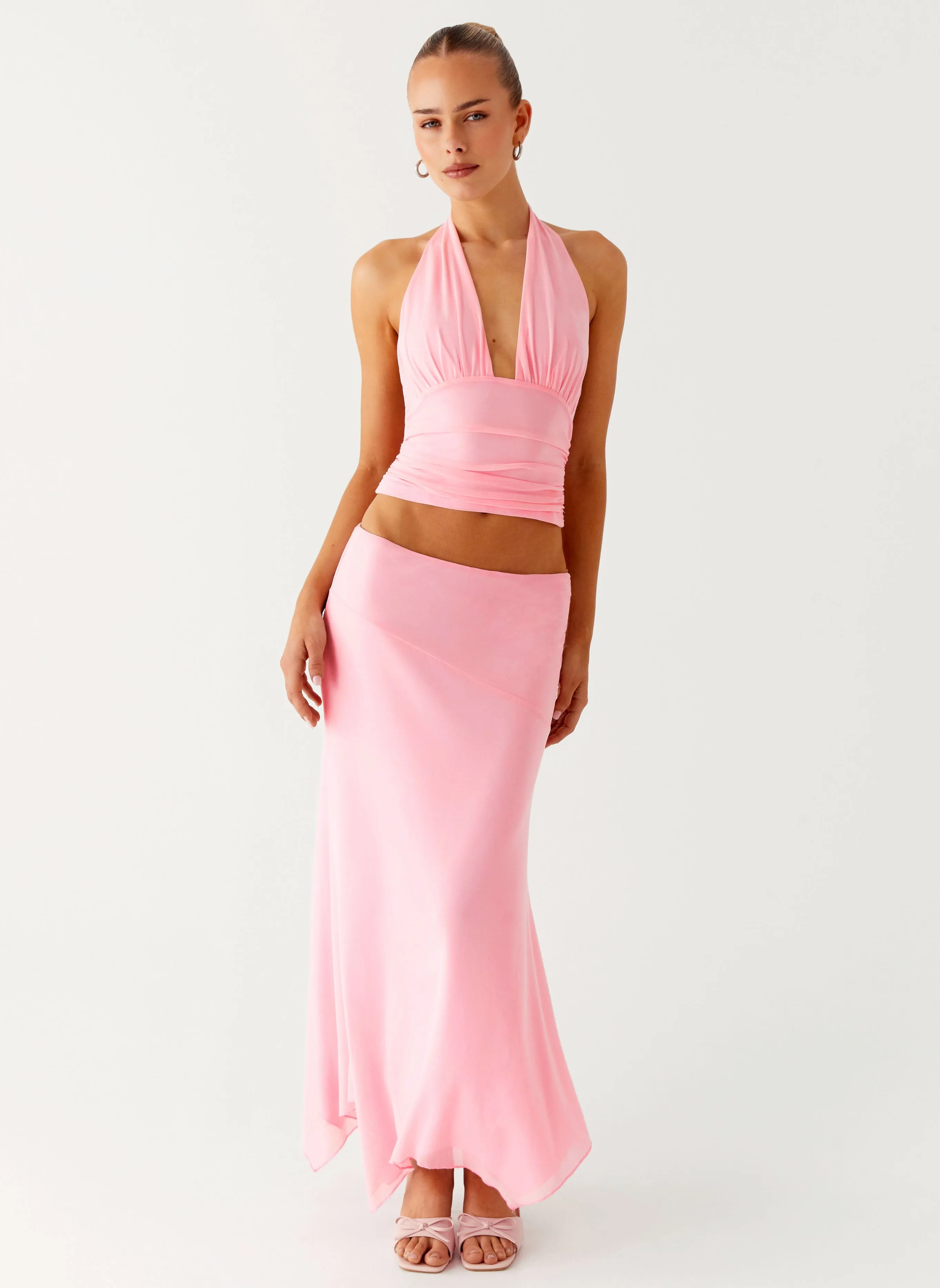 Kerrie Hanky Midi Skirt - Baby Pink Formal Event Gathered waist