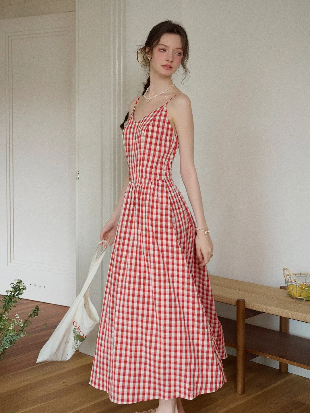 Beauty Feel Tinsley Suspender Plaid Dress- Red