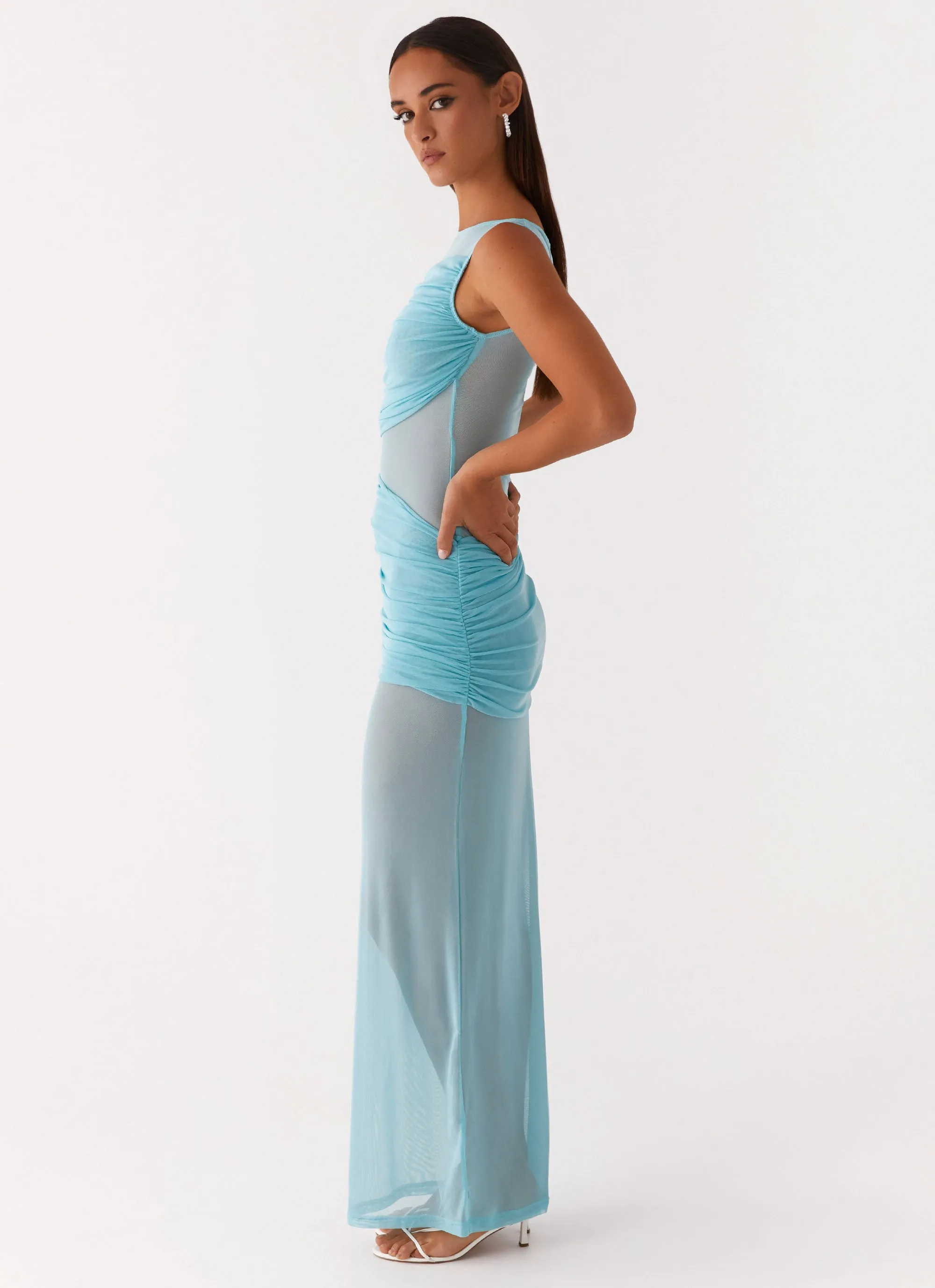 Pleated-Texture Polished Wear Apollo Maxi Dress - Aqua