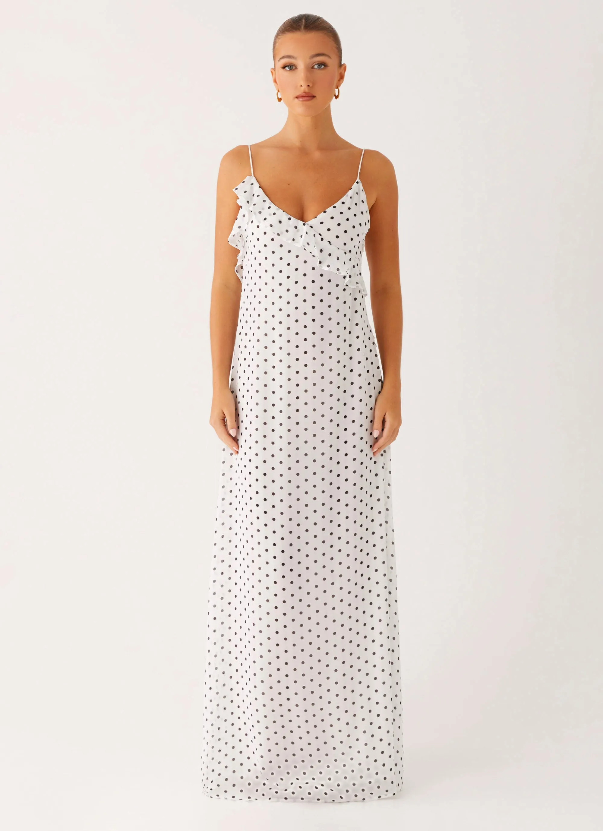Harri Maxi Dress - White Polka Dot relaxed shape Floral Pattern