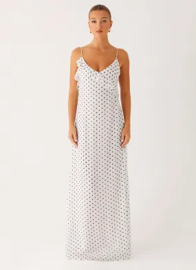 Minimal Details Gloss Accent Harri Maxi Dress - White Polka Dot