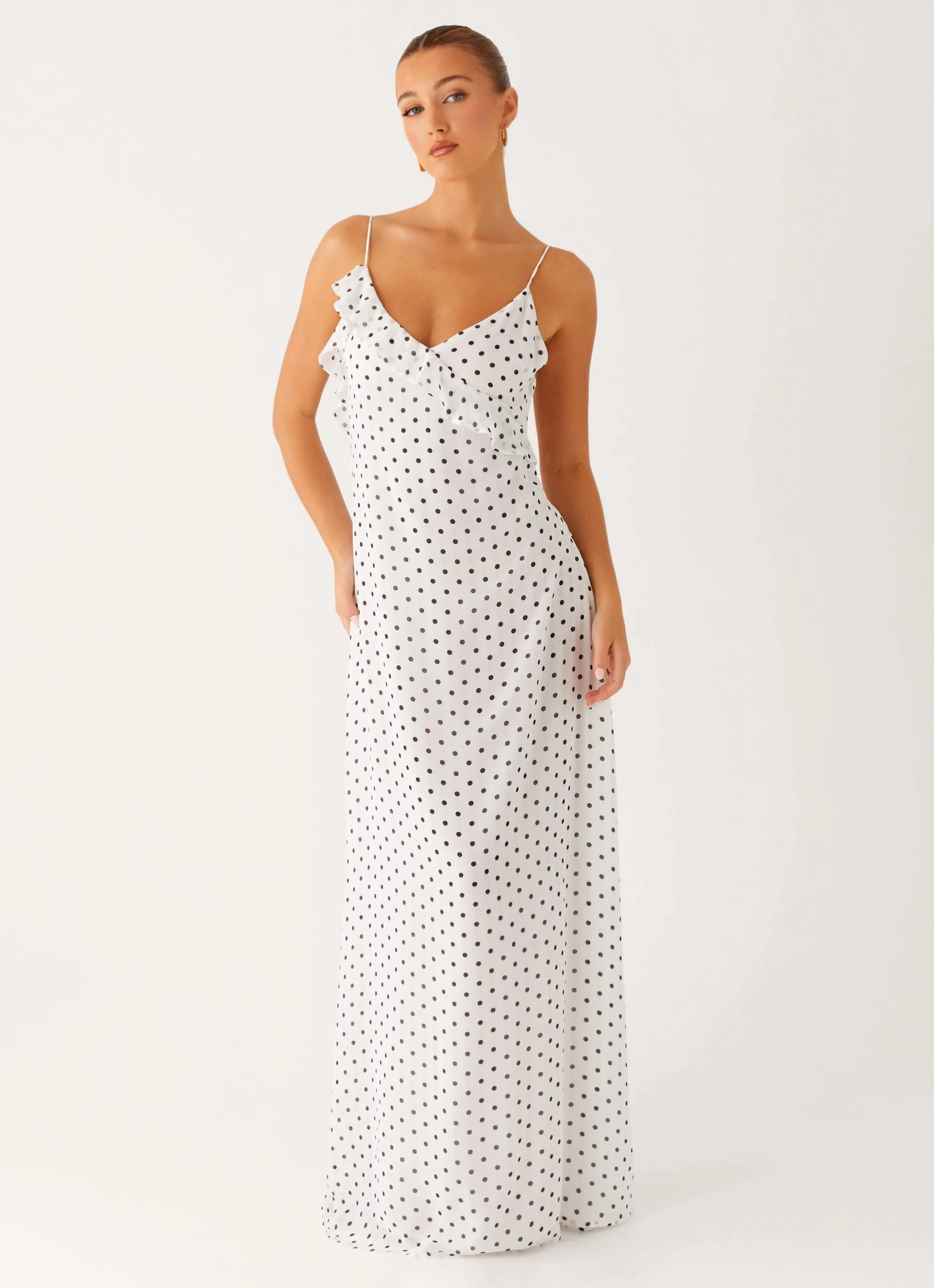 Harri Maxi Dress - White Polka Dot Smart Blend Urban Aesthetic