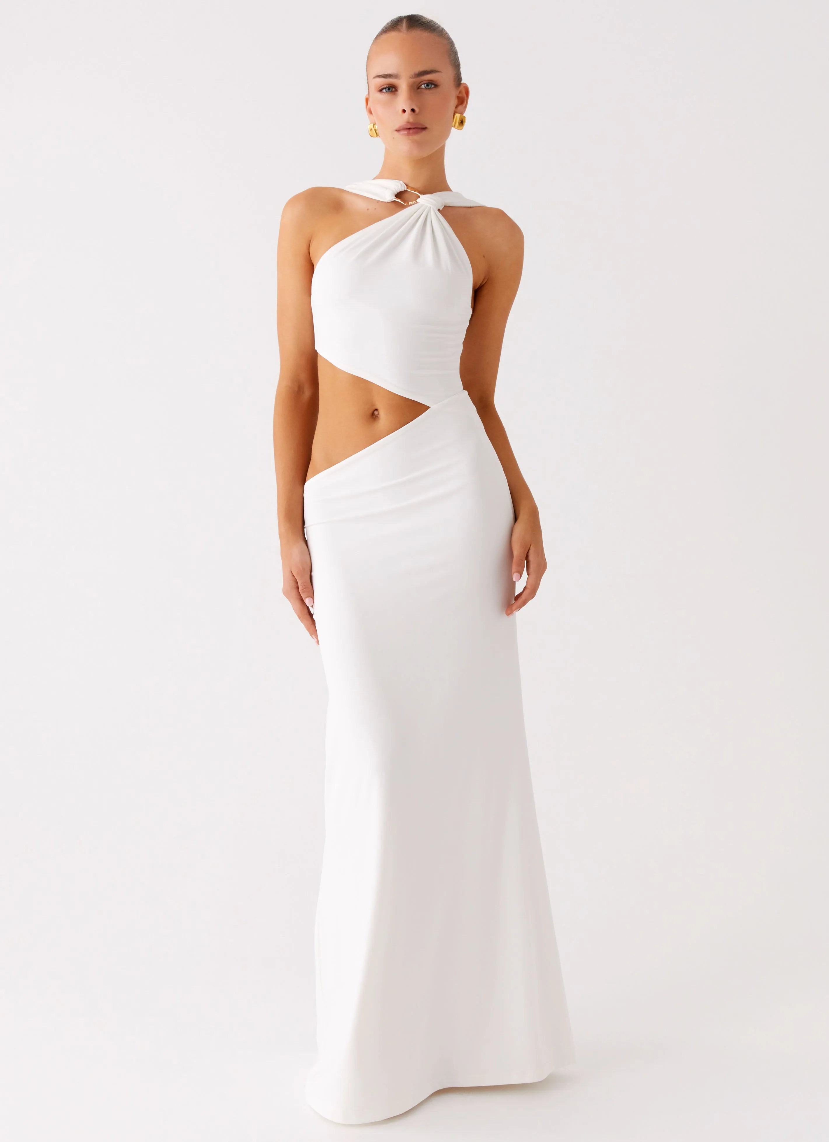Sophisticated Line Sleek Vibe Juliander Knot Maxi Dress - White