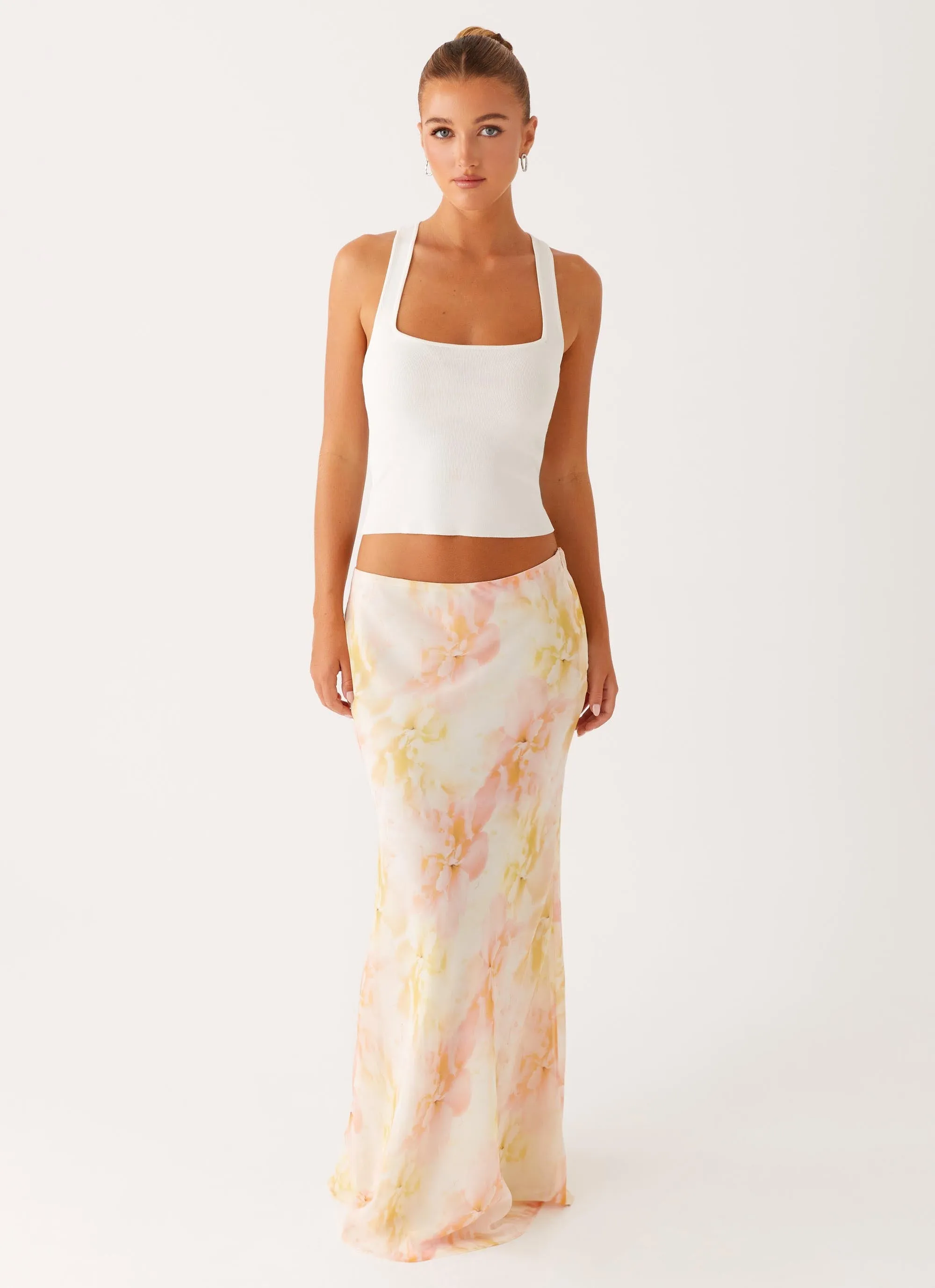 Harlow Chiffon Maxi Skirt - Floral Print Design Detail
