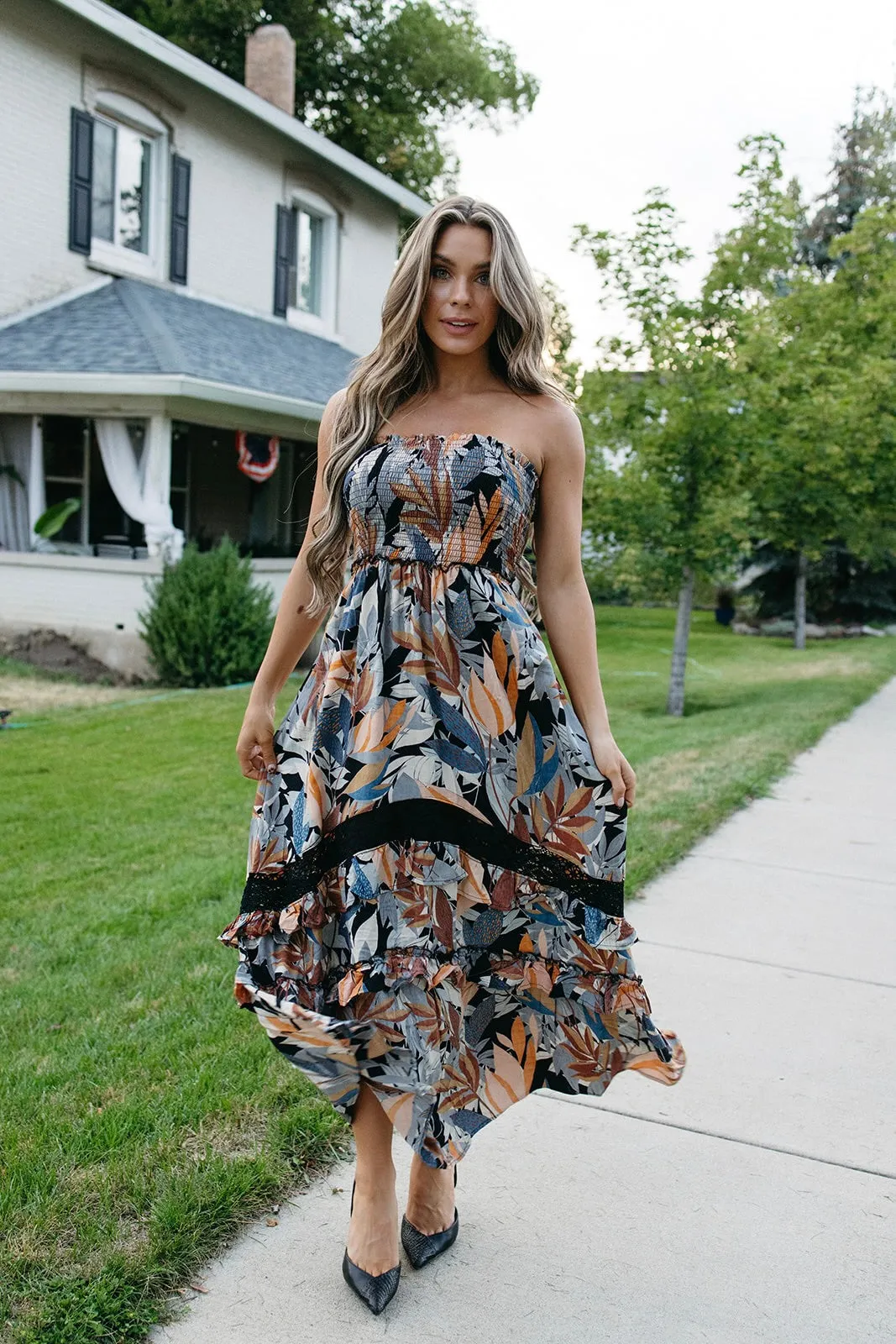 Harvest Breeze Midi Dress Flattering Style Fit Texture Mood