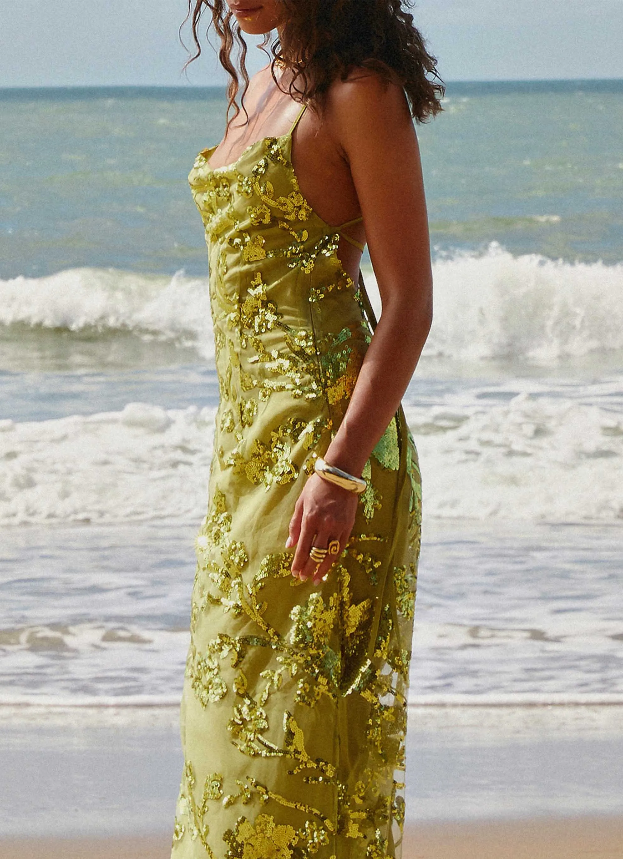 Light and Comfortable Wear Havana Sequin Maxi Dress - Lime